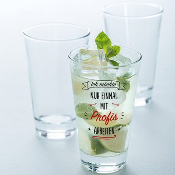 GRAVURZEILE Glas Wasserglas mit UV-Druck - mit Spruch - Einmal mit Profis arbeiten -, Glas