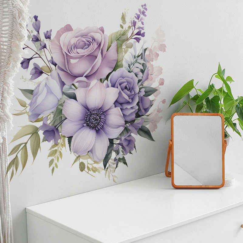 AUKUU Wanddekoobjekt Romantische Romantische lila Blume Schmetterling Schlafzimmer, Eingang Home Dekoration Wandaufkleber Aufkleber selbstklebend