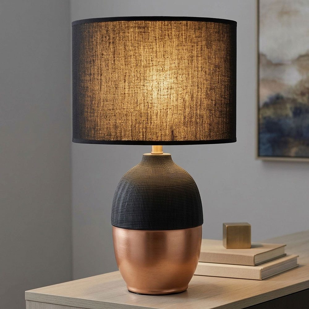 GLOBO LIGHTING Tischleuchte, Leuchtmittel nicht inklusive, Tischlampe Schreibtischleuchte modern Textilschirm schwarz gold H 43cm