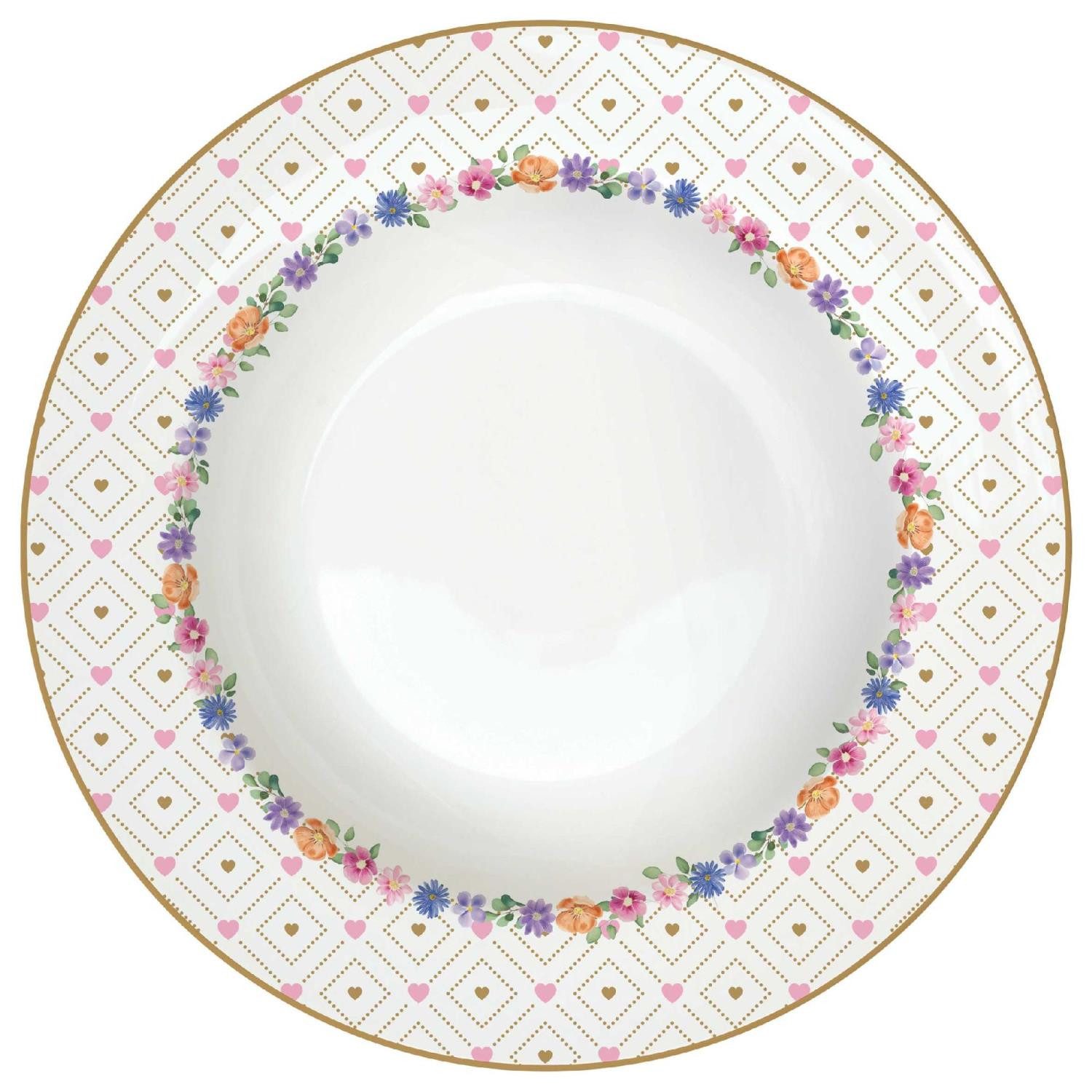 EasyLife Suppenteller Mon Amour, Spülmaschinengeeignet, Mehrfarbig, Herzen & Blumen, H: 3,3cm