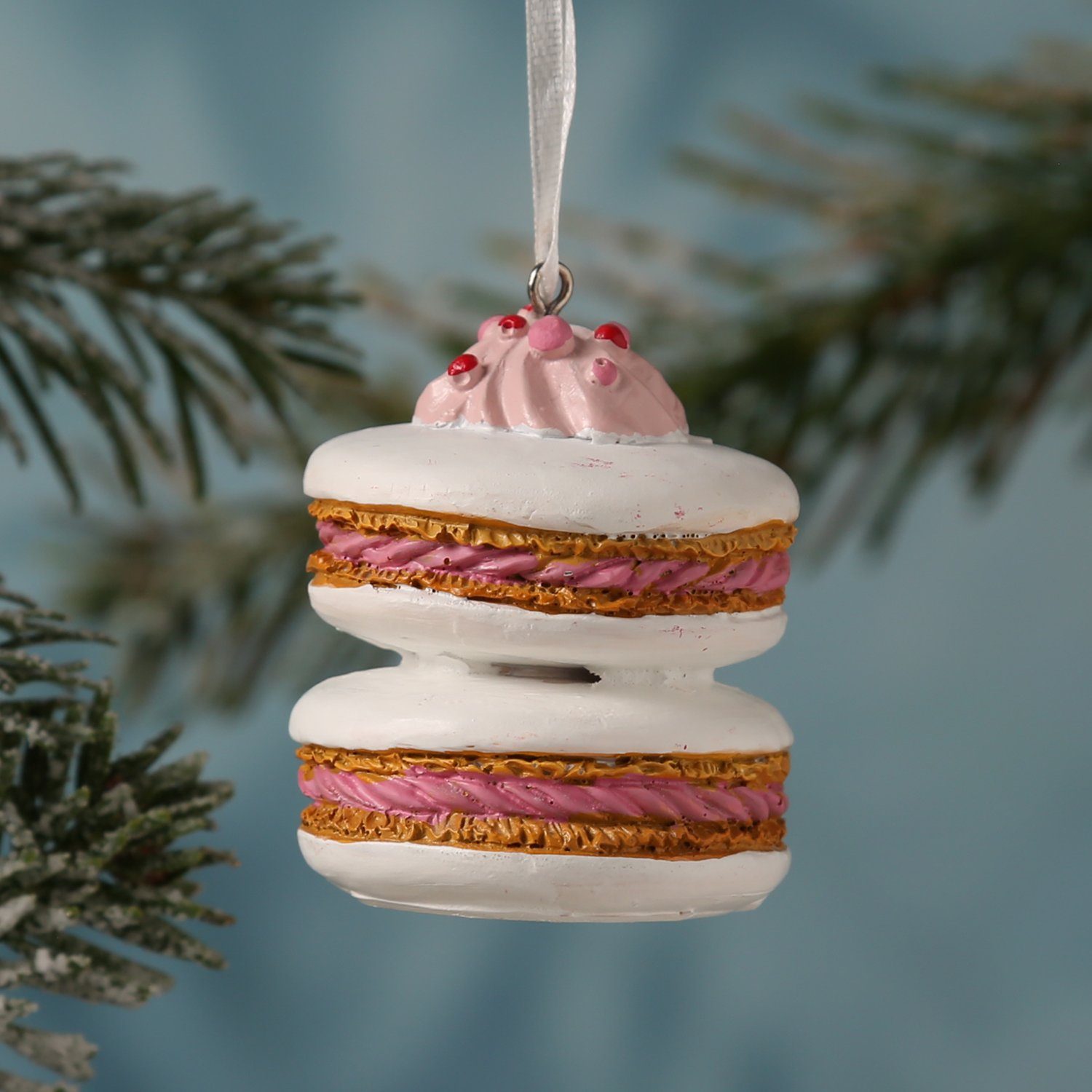 Macaron 6,5cm Baumhänger Keks MARELIDA Christbaumschmuck weiß Weihnachtsbaumschmuck H: