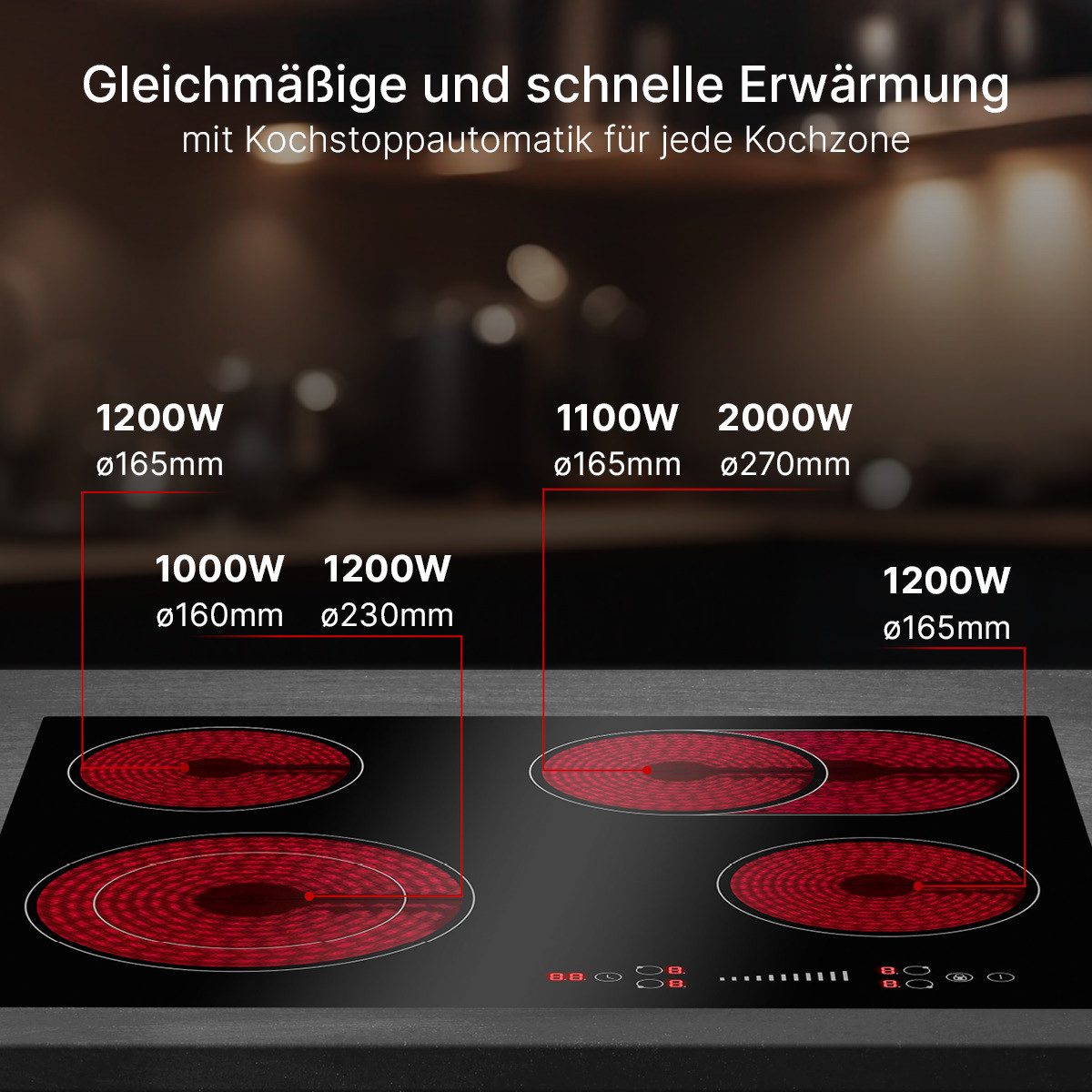 BOMANN Elektro-Kochfeld EBK 7941, 4 Kochfelder, Timerfunktion & 9 Leistungsstufen