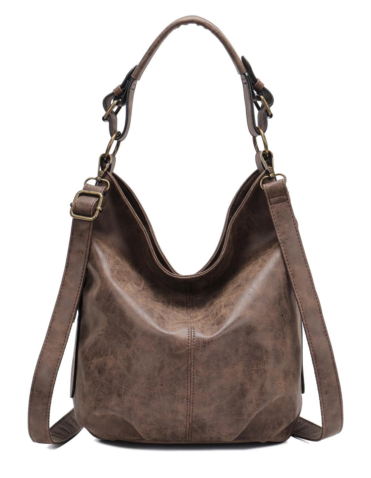 ITALYSHOP24 Schultertasche DAMEN SHOPPER Hobo Bag Umhängetasche Handtasche City Bag Cross-Over (Spar-Set: Henkel Tasche mit Schultergurt, Workbag Leder Optik, 2-tlg., mit Henkel und Schultergurt), Damentasche Freizeit Abend Leder Optik Henkeltasche Reise Crossbody