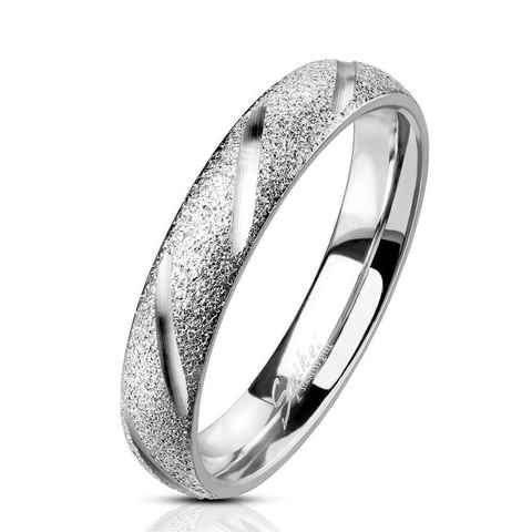 BUNGSA Fingerring Ring sand-gestrahlt Diamant Cut Silber aus Edelstahl Unisex (Ring, 1-tlg), Damen Herren