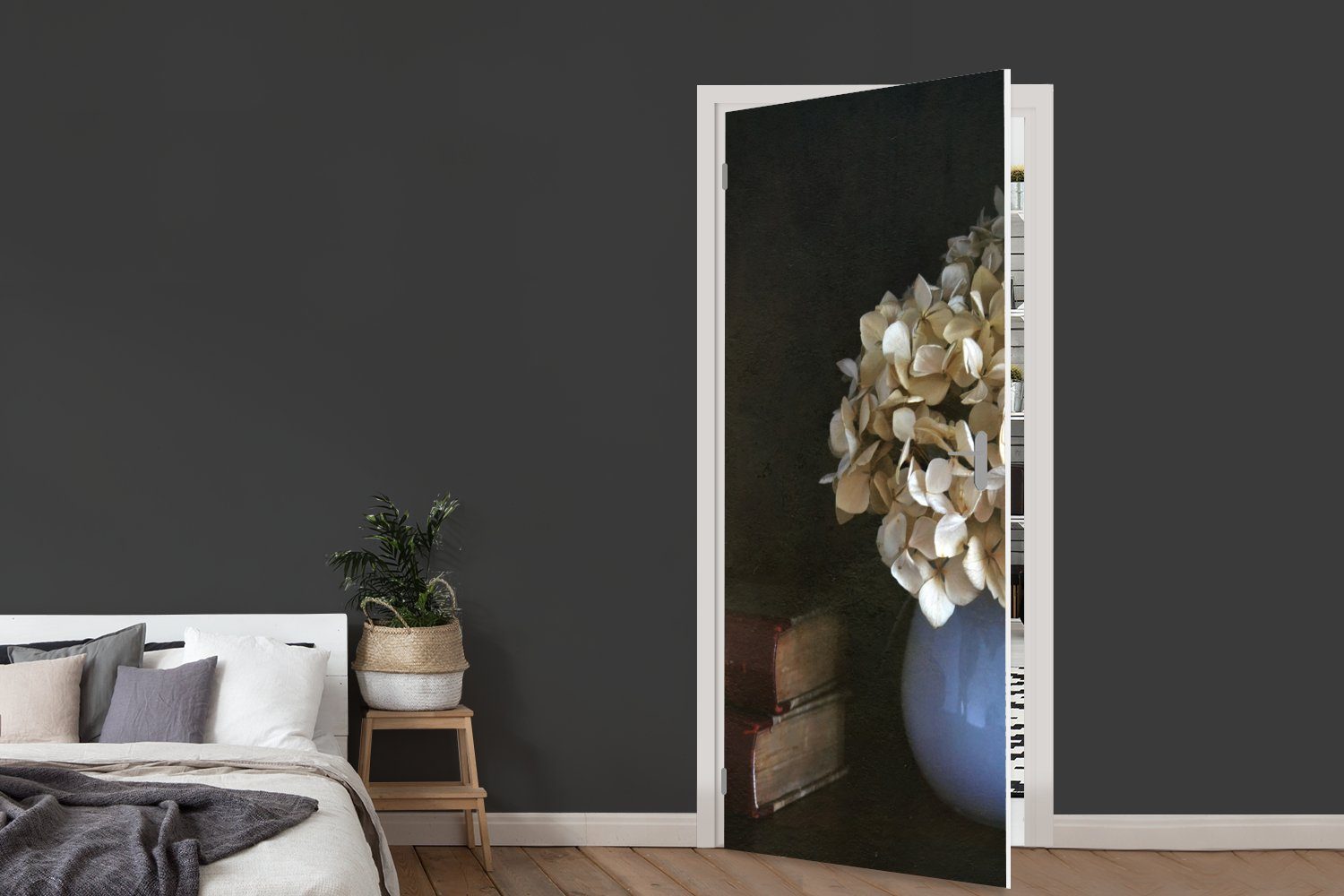 - Stilleben Türaufkleber, Hortensie Fototapete Matt, 75x205 cm (1 bedruckt, Türtapete MuchoWow St), Blumen, für Tür, -
