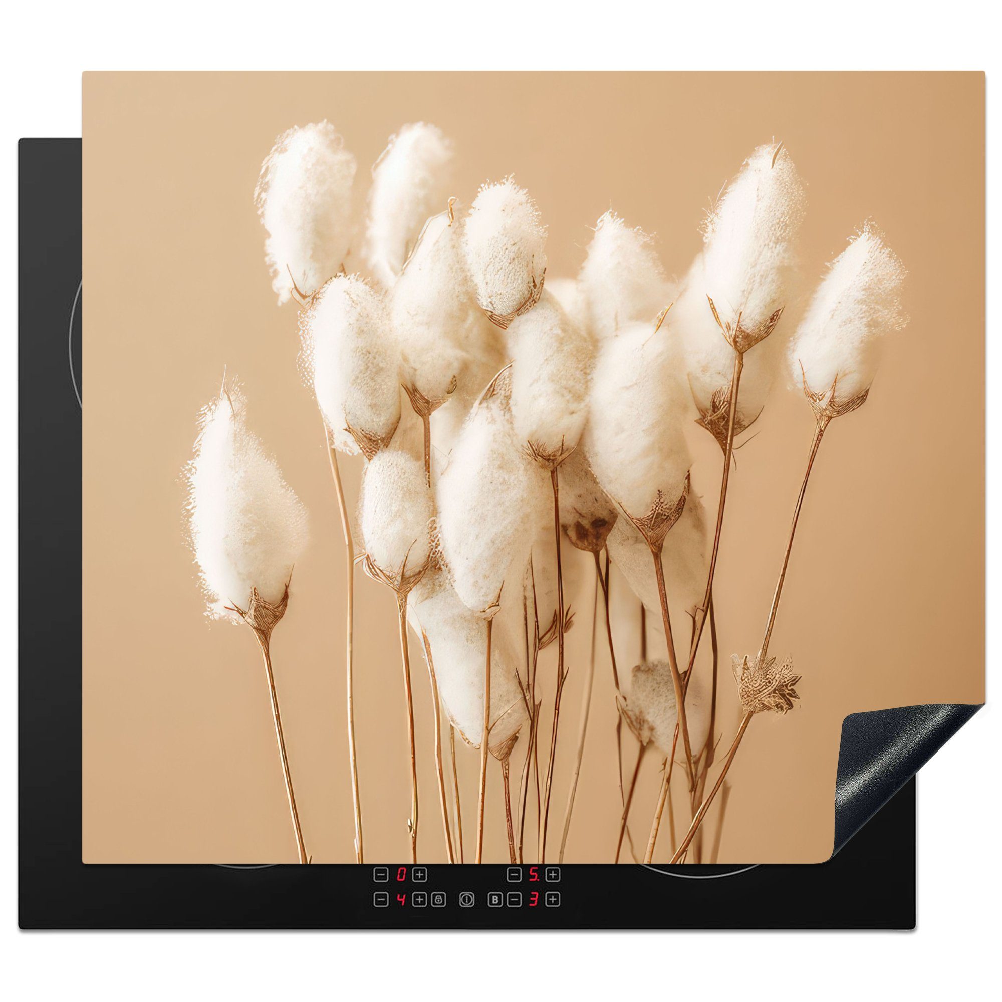 MuchoWow Herdblende-/Abdeckplatte Blumen - Pflanzen tlg), Vinyl, - 60x52 - (1 Braun cm, Pastell, nutzbar, Ceranfeldabdeckung Arbeitsfläche Mobile