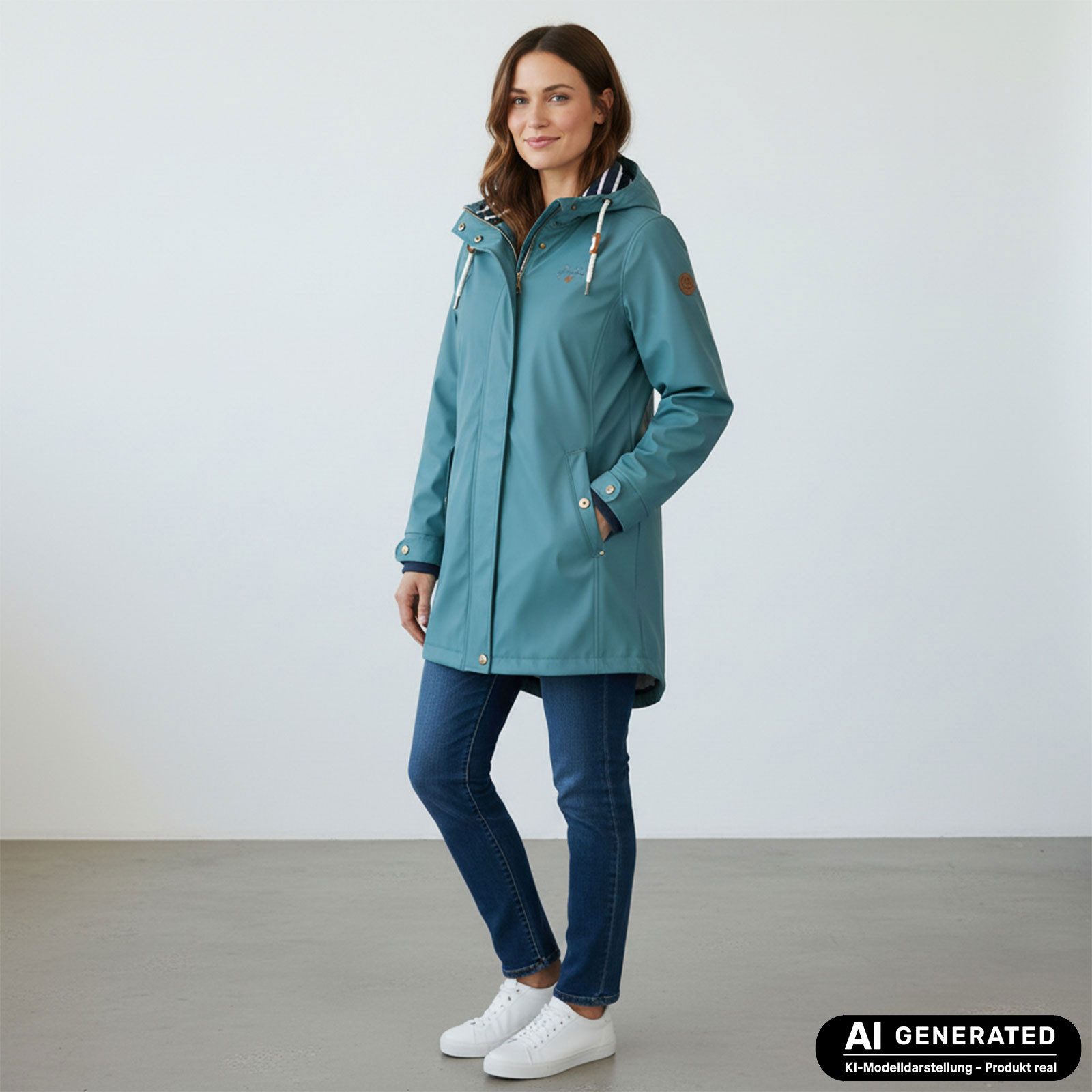 Dry Fashion Regenjacke Kiel Damen Regenmantel - Outdoor-Jacke Parka Wasserdicht & Winddicht Verschweißte Nähte, Kapuze verstellbar, abgedeckter Reißverschluss