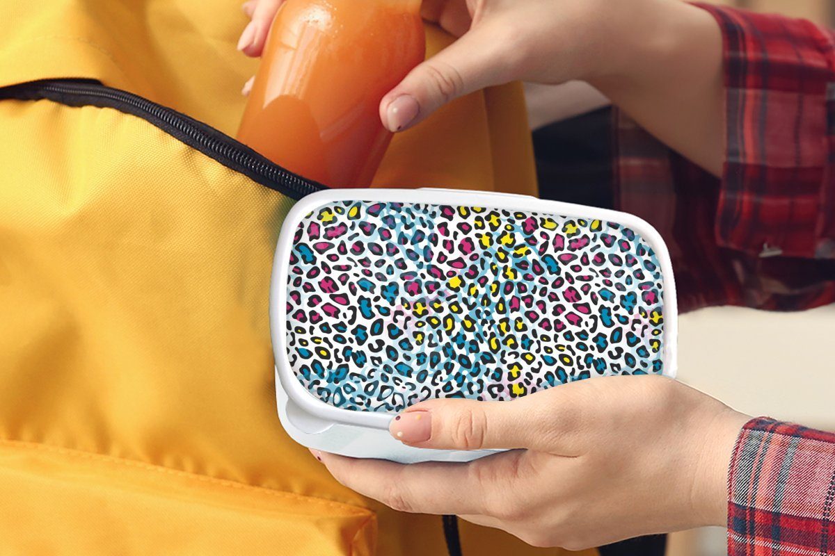 MuchoWow Lunchbox Panther Brotbox und Mädchen Kunststoff, für und Muster, weiß Jungs Erwachsene, Regenbogen - (2-tlg), Brotdose, für Kinder 