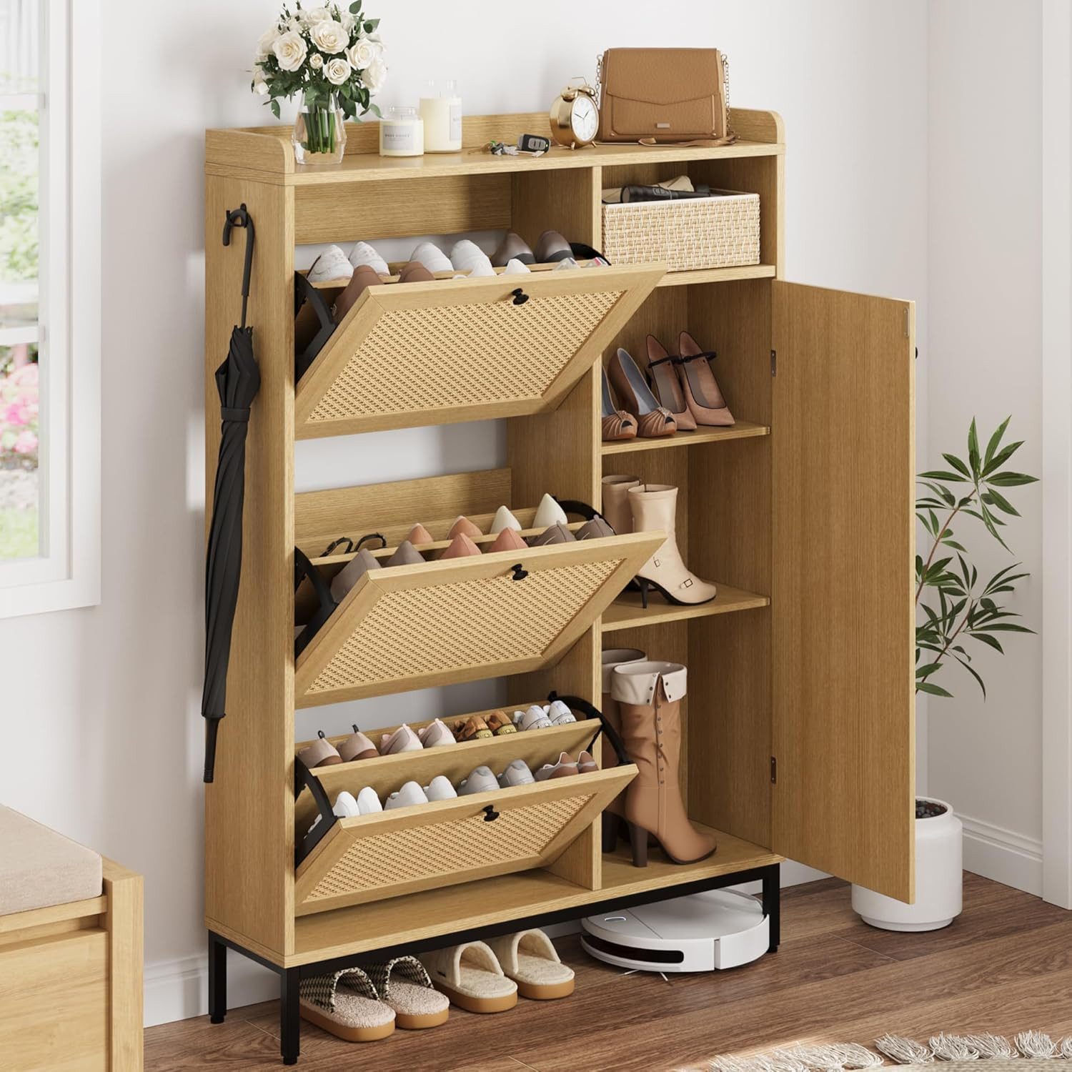 GarveeMore Schuhschrank aus Rattan mit 3 günstig online kaufen