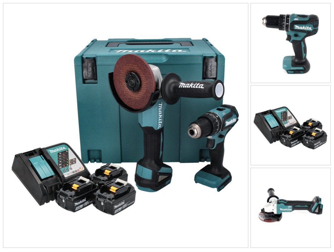 Makita Schlagbohrmaschine DLX 2334 J Akku Kombo Kit 18 V mit DHP 485 50 Nm Brushless + DGA 504