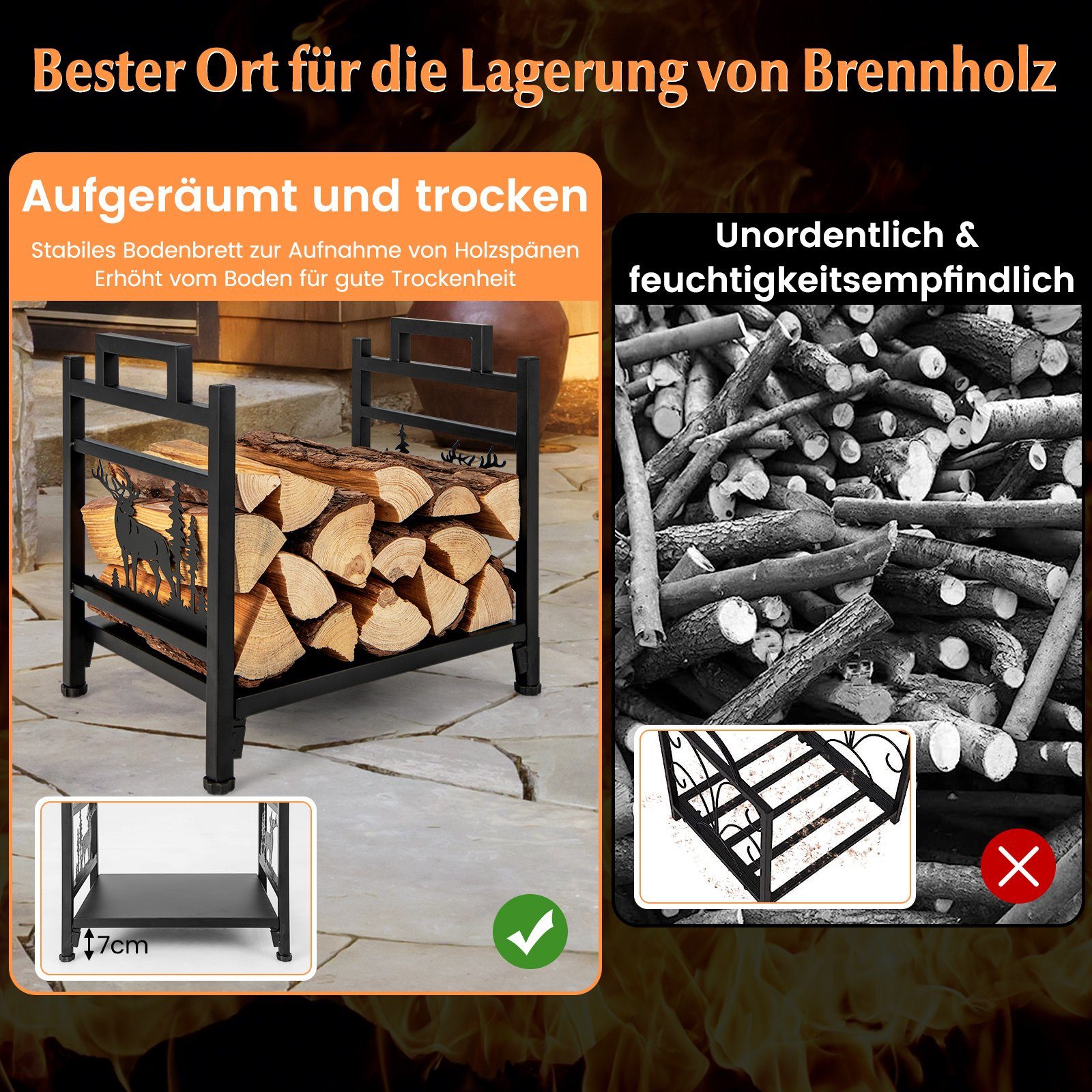COSTWAY Kaminholzregal Brennholzregal, aus Metall, mit Griffen – Bild 3 von 5