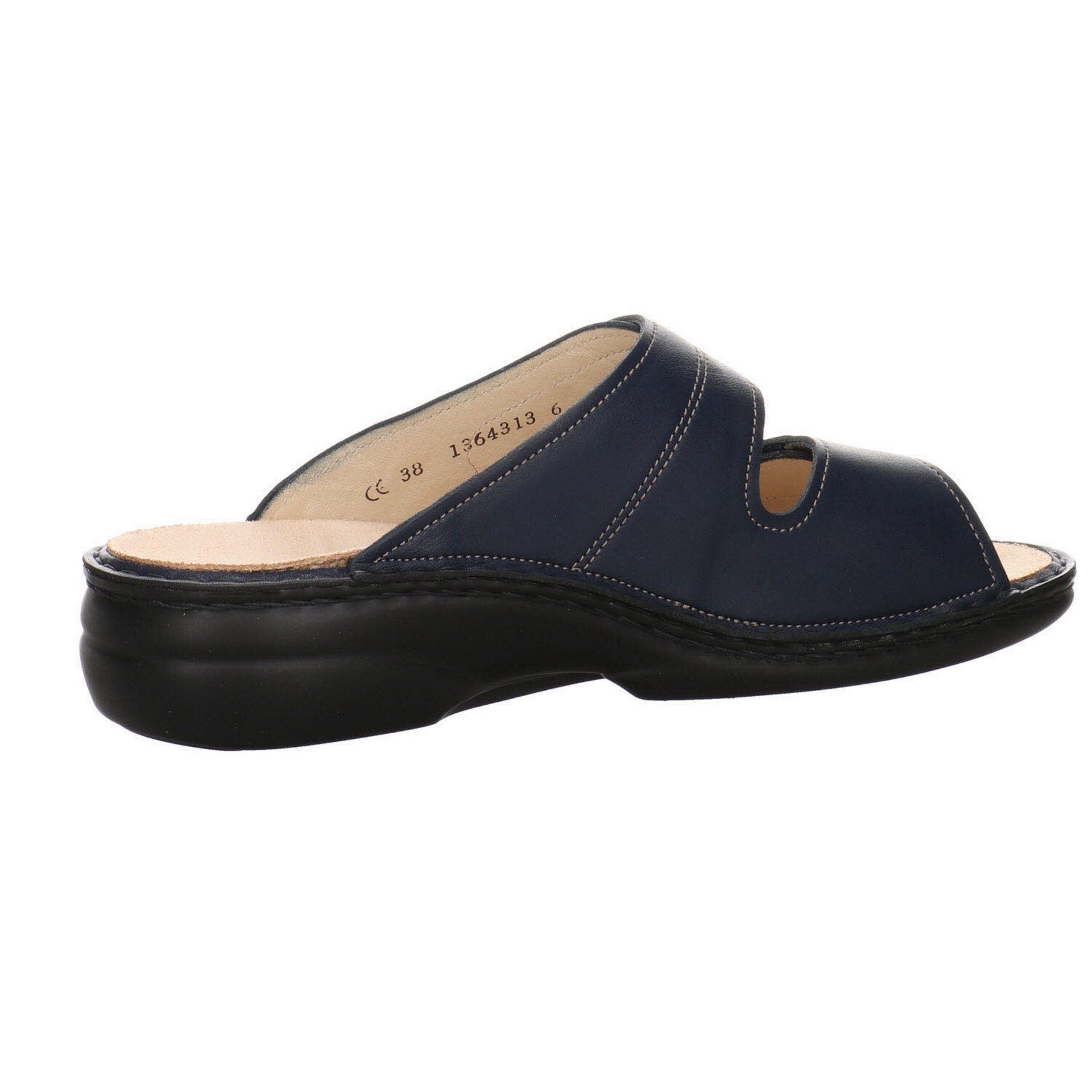 Finn Comfort Damen Pantolette darkblue Sandalen Glattleder Hausschuh Pantoletten Sansibar