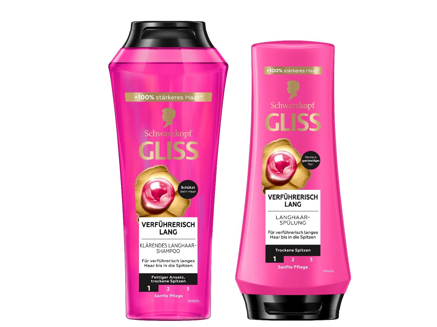Gliss Haarshampoo Verführerisch Lang 250ml & Haar-Spülung 200ml, 2-tlg., schützt & stärkt, repariert langes Haar, Kämmbarkeit