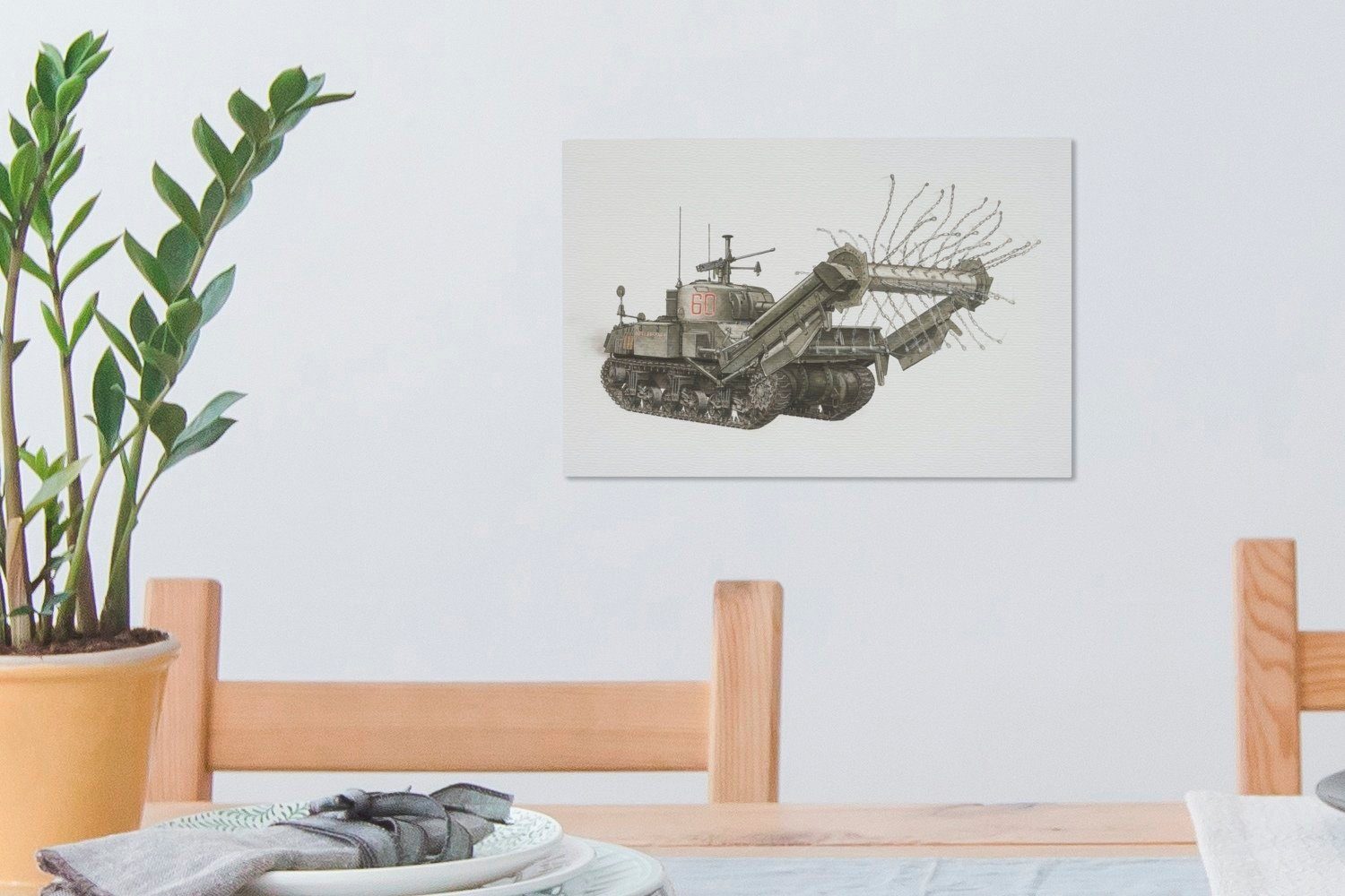 OneMillionCanvasses® (1 eines Wandbild Panzers, Illustration Aufhängefertig, Leinwandbilder, 30x20 amerikanischen Leinwandbild St), cm Wanddeko,