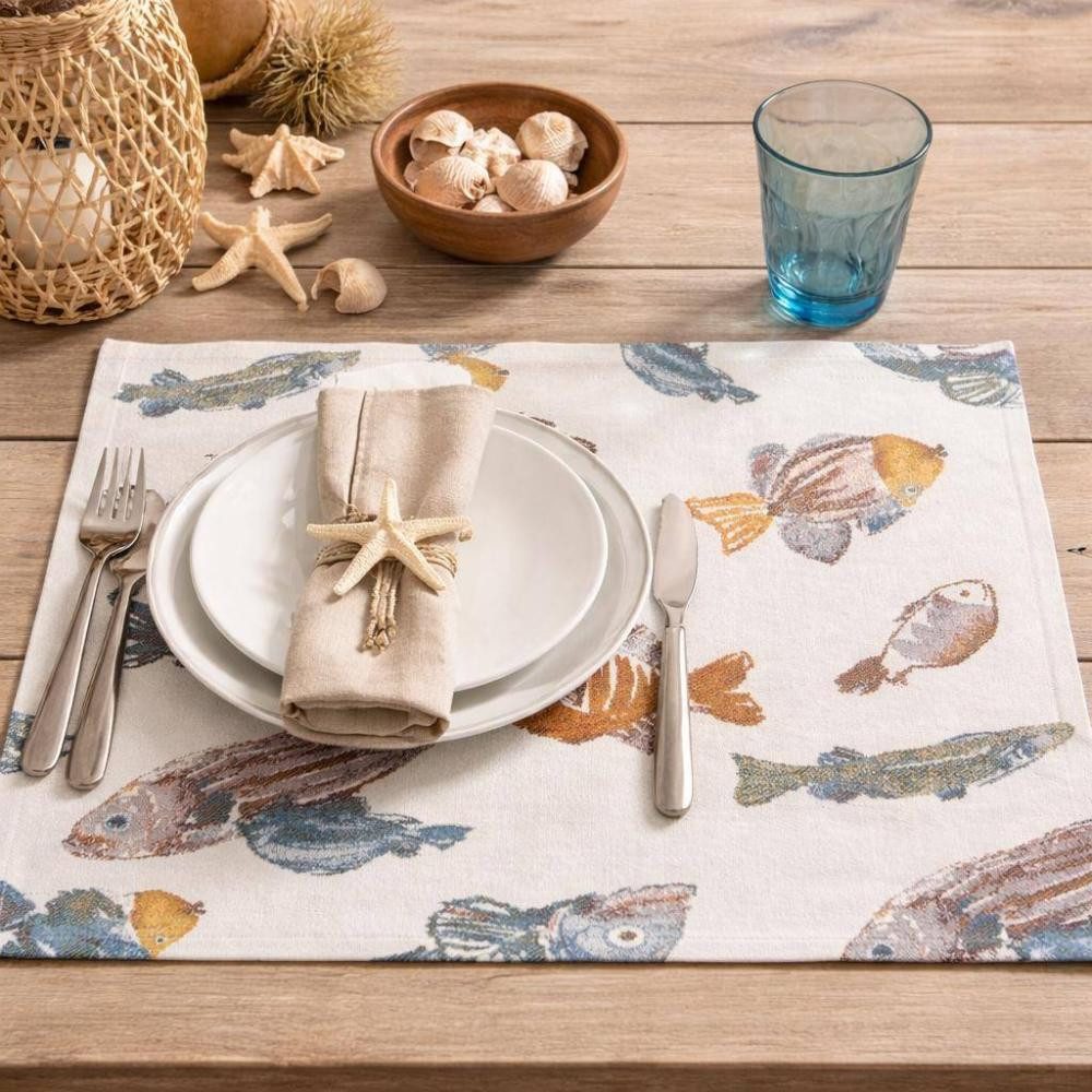 sander table + home Platzset Tischset Glup – Maritimer Jacquard Platzset mit Fischen