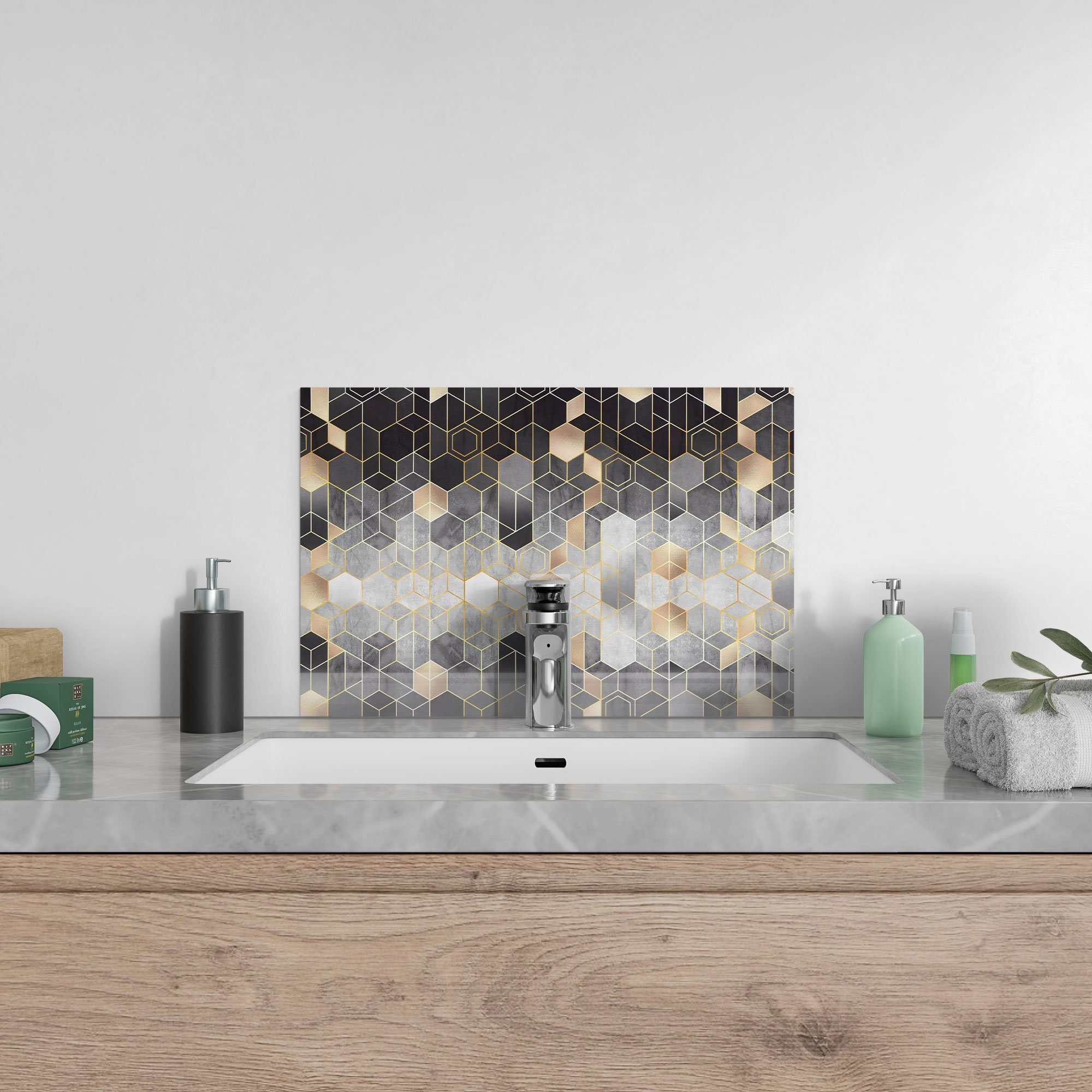DEQORI Küchenrückwand 'Kunstvolles Wabenmuster', Glas Spritzschutz Herdblende Badrückwand