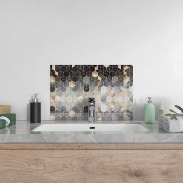 DEQORI Küchenrückwand 'Kunstvolles Wabenmuster', Glas Spritzschutz Badrückwand Herdblende
