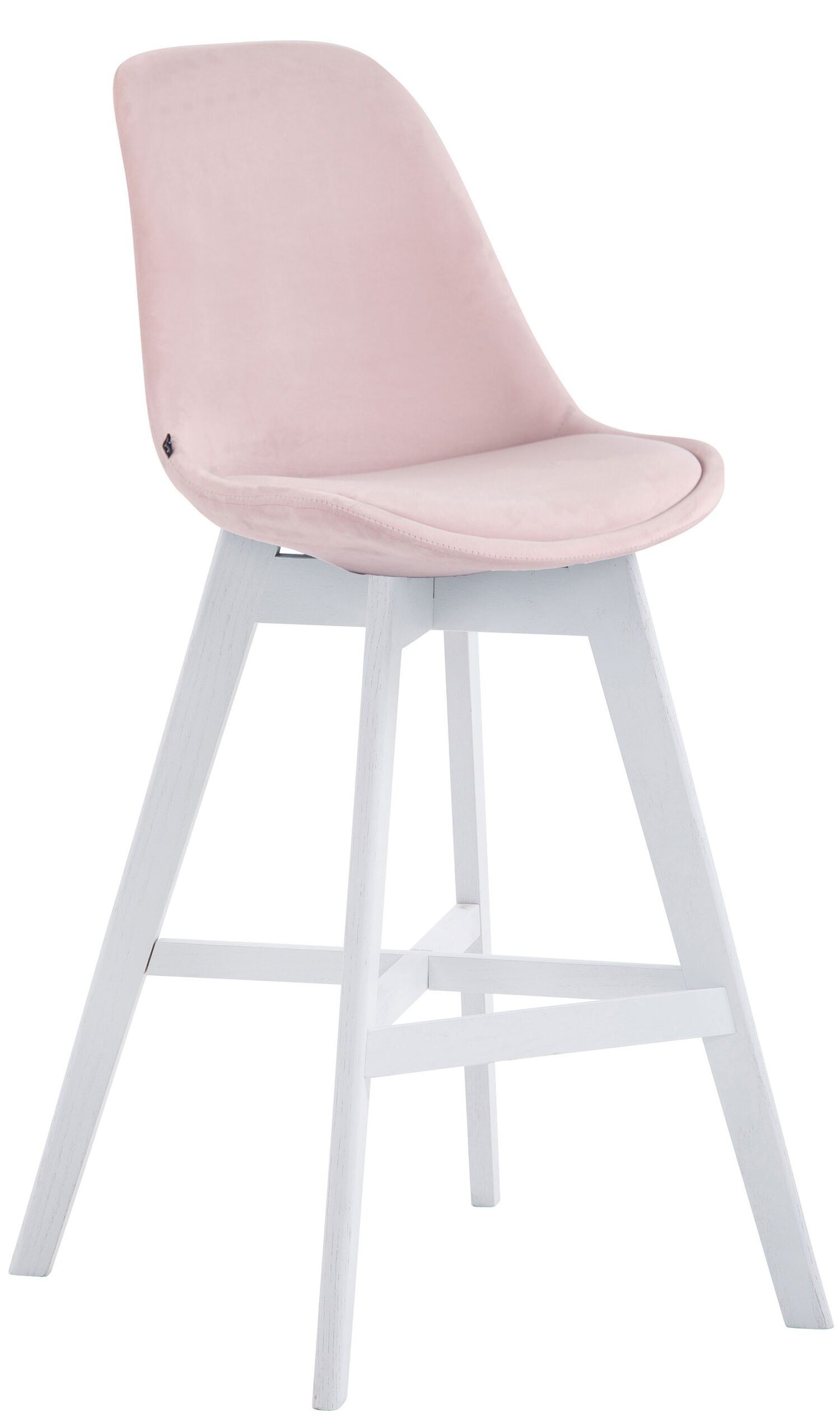 TPFLiving Barhocker Canada mit bequemer Rückenlehne und angenehmer Fußstütze (Barstuhl Hocker für Theke & Küche), 4-Fuß Gestell Holz Weiß - Sitzfläche: Samt Pink