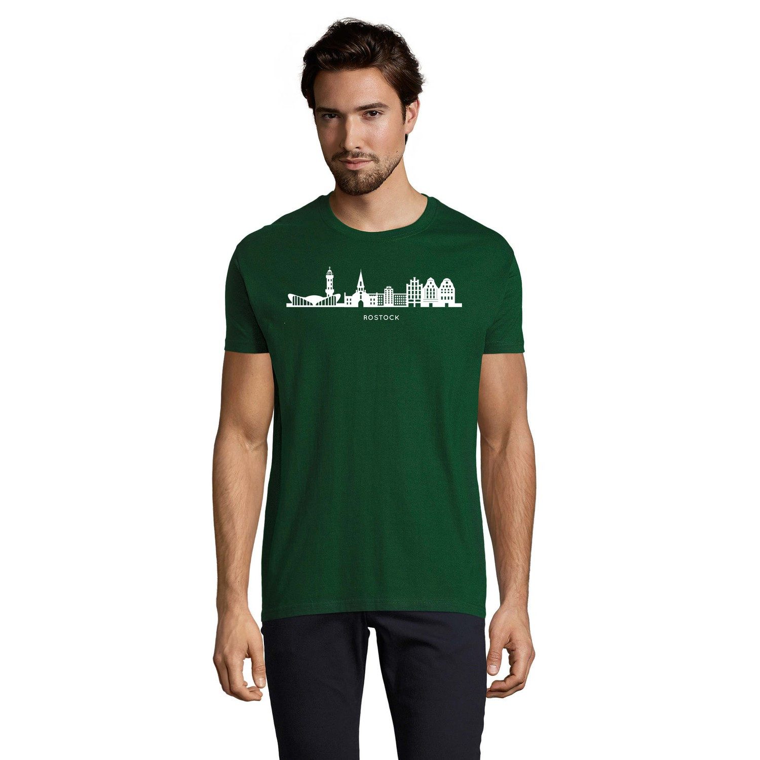 Blondie & Brownie T-Shirt Rostock Herren Tee Skyline Motiv Hansestadt Ostsee Print Souvenir Stil (Einzelstück, Einzelartikel) Rostock Herren Tee Skyline Edition