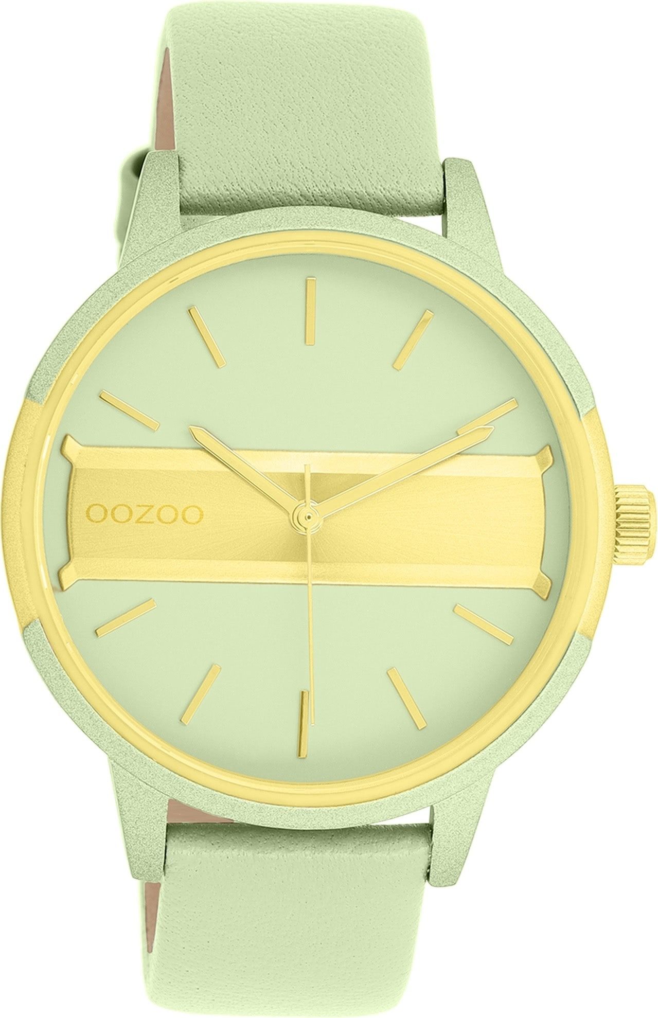 OOZOO Quarzuhr Oozoo Damen Armbanduhr hellgrün Analog, (Analoguhr), Damenuhr rund, groß (ca. 42mm) Lederarmband, Casual-Style