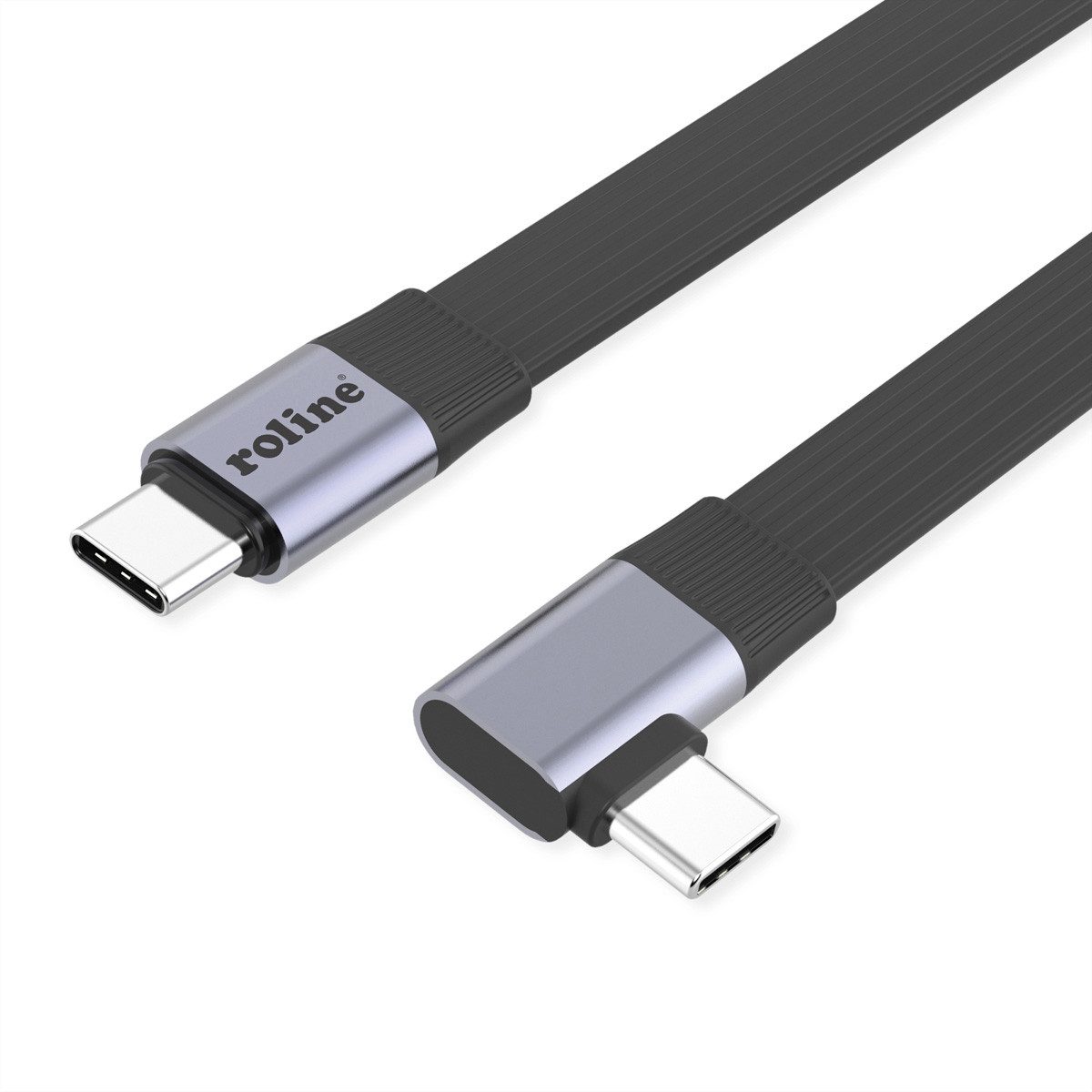 ROLINE USB4 2.0 Flachkabel, C–C, ST/ST einseitig 90°-gewinkelt USB-Kabel, USB Typ C (USB-C) Männlich (Stecker), USB Typ C (USB-C) Männlich (Stecker) (13.0 cm), 8K UHD-2, 80Gbit/s, 240W