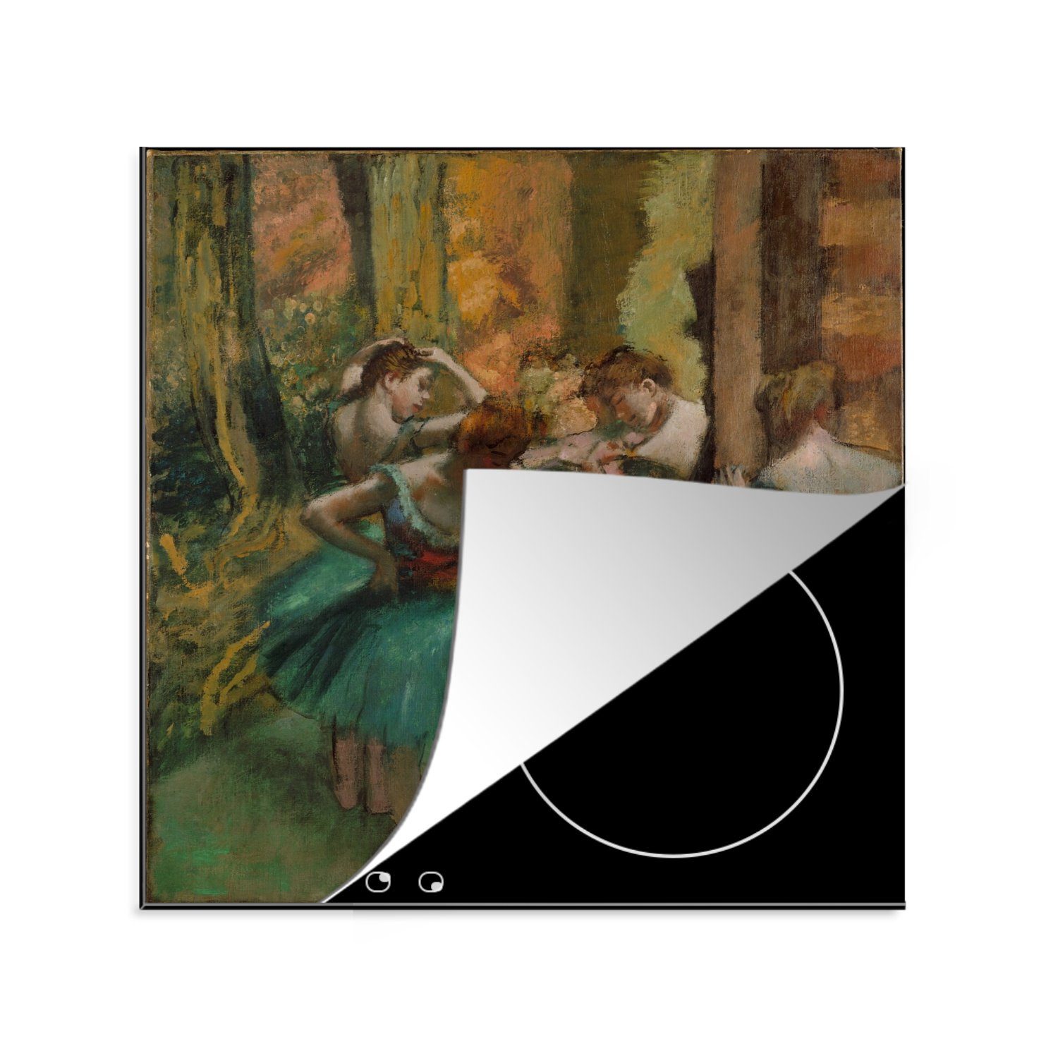 MuchoWow Herdblende-/Abdeckplatte Tänzerinnen Rosa und Grün - Gemälde von Edgar Degas, Vinyl, (1 tlg), 78x78 cm, Ceranfeldabdeckung, Arbeitsplatte für küche
