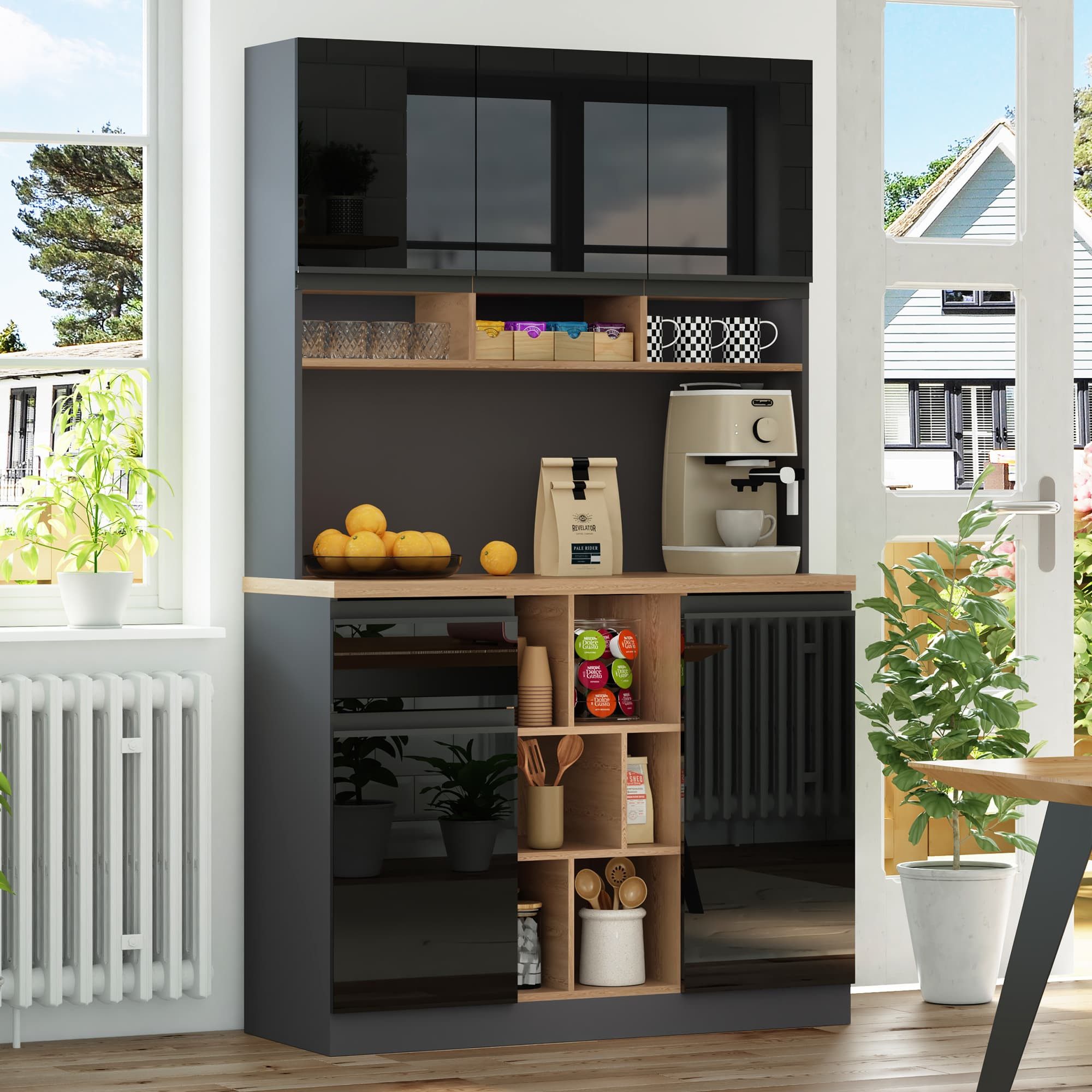 autolock Küchenbuffet Multifunktionales Küchenschrank Buffet Kippschutz, verstellbare Regale (105×45×185 cm) Hochschrank Vitrinen Sideboard für Wohn- & Küche Esszimmer