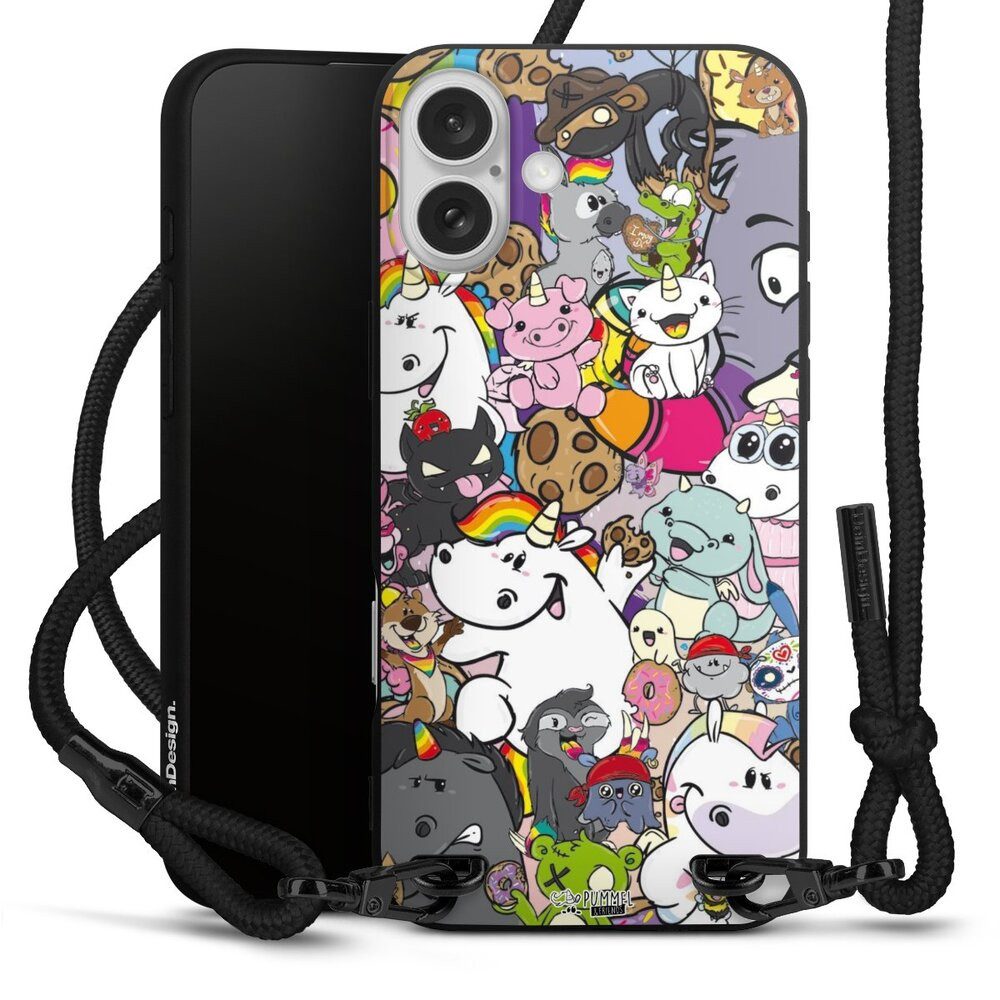 DeinDesign Handyhülle Pummeleinhorn Pummel & Friends Freundschaft Friendship Wimmelbild, Apple iPhone 16 Plus Premium Handykette Hülle mit Band Cover mit Kette