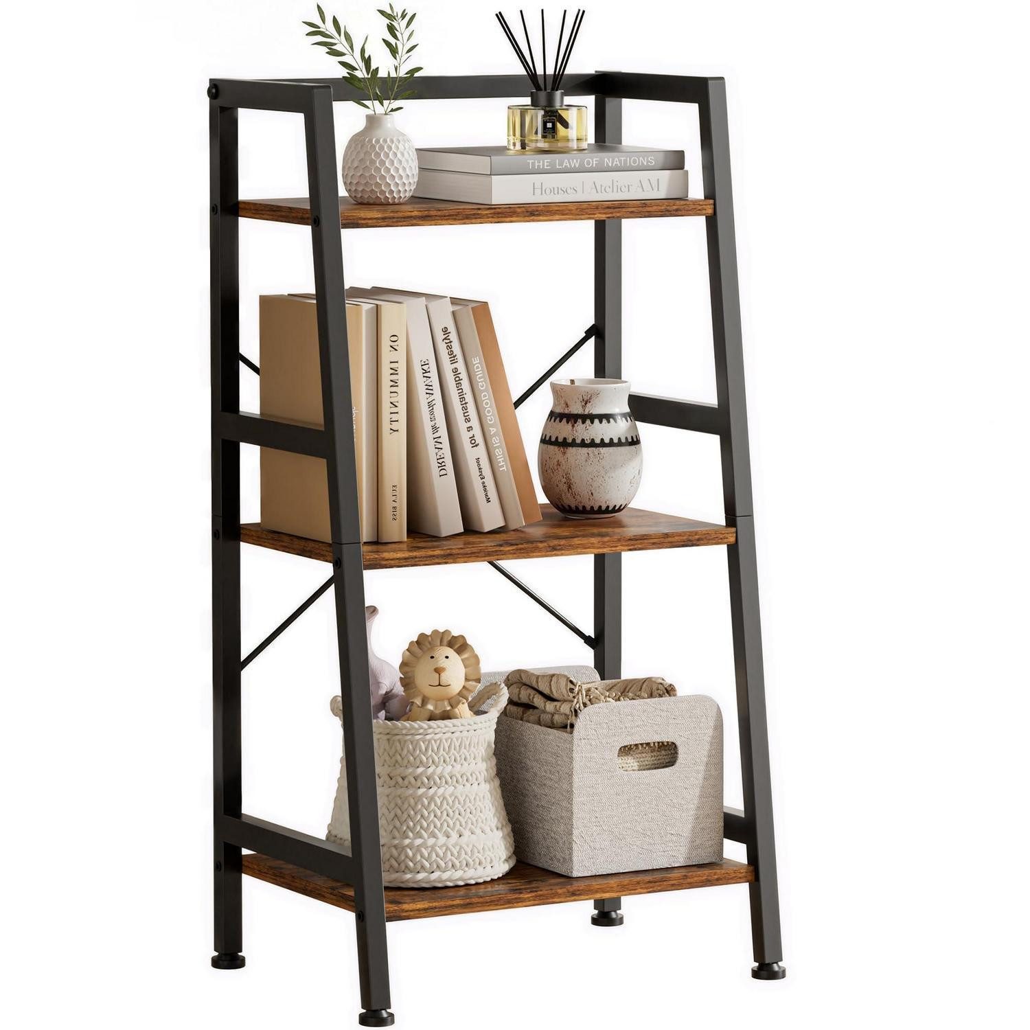 LuxusKollektion Leiterregal Bücherregal Standregal 3 Ebenen Rustikales Braun, 1-tlg.