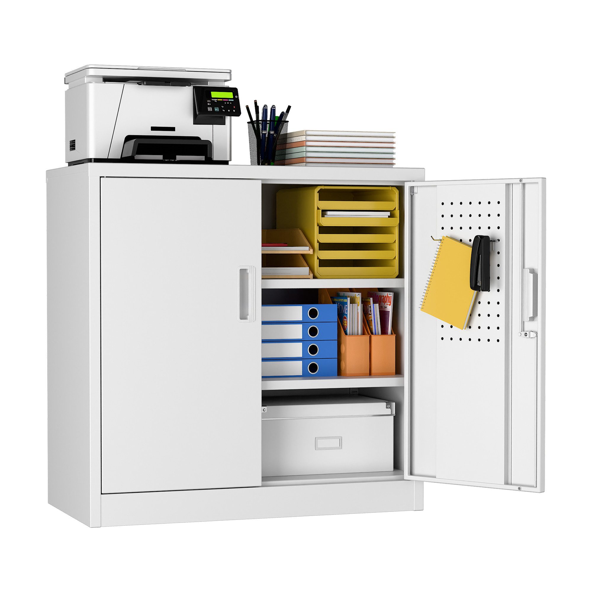 AOBABO Mehrzweckschrank mit Lochplatte und Haken sowie 2 verstellbaren Einlegeböden (1-St) Metallschrank 80x80x42 cm