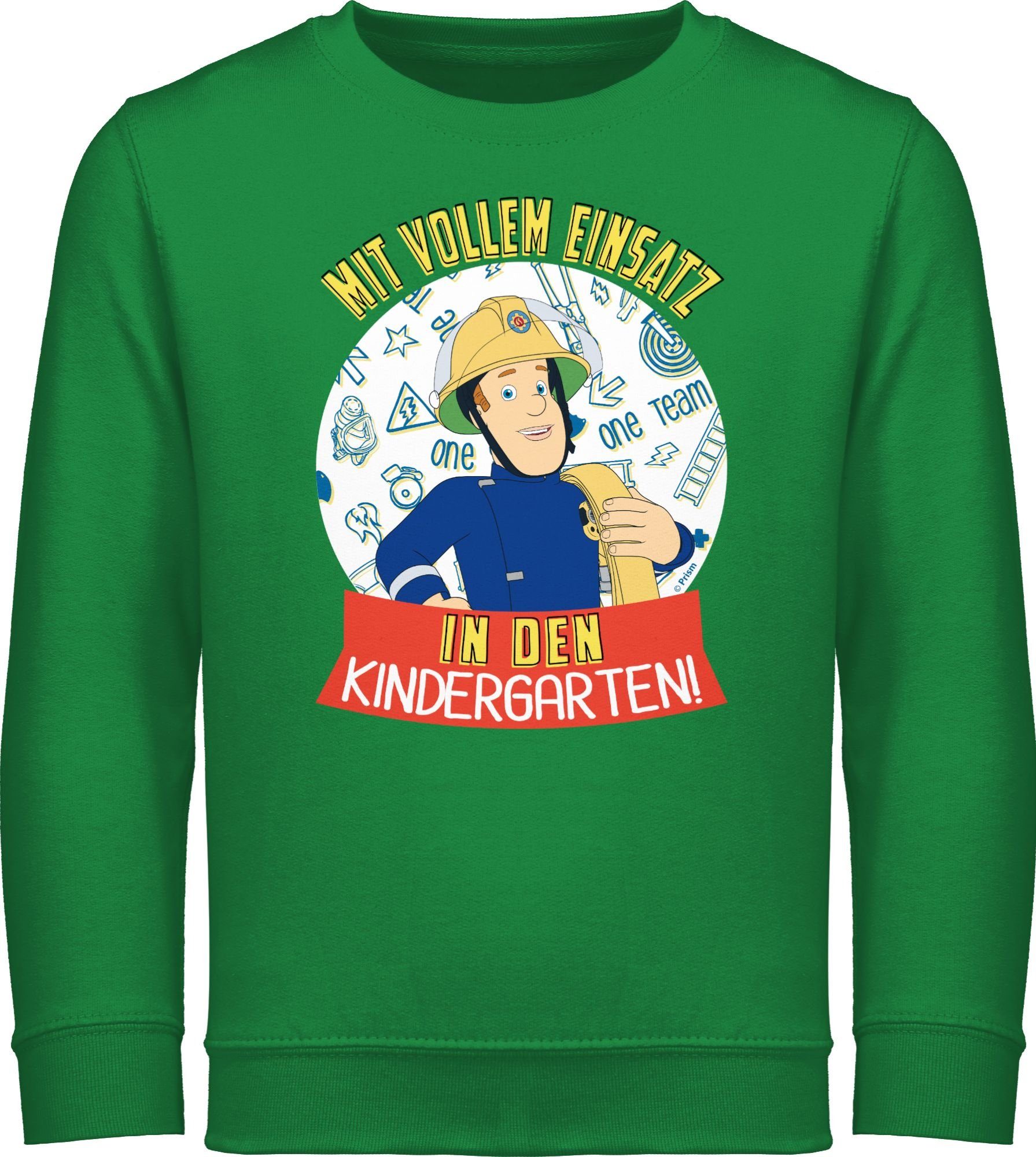 Shirtracer Sweatshirt Mit vollem Einsatz in den Kindergarten! Feuerwehrmann Sam Mädchen 2 Grün