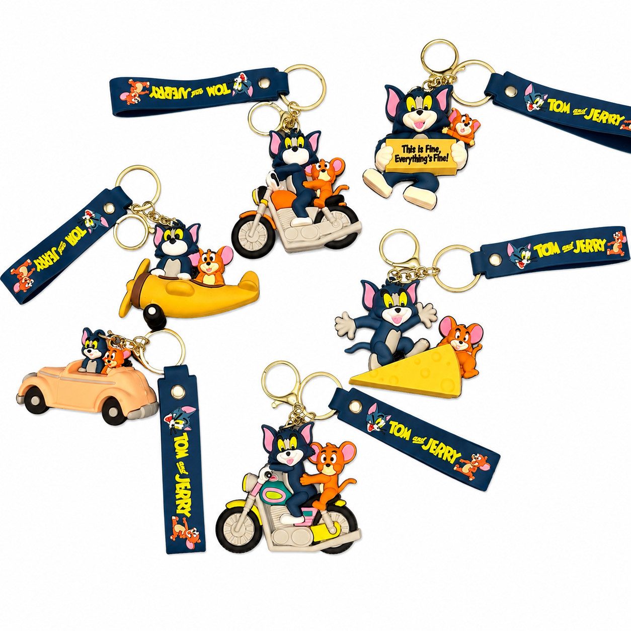 GOLDIA GMBH Schlüsselanhänger Tom und Jerry Comic mit Schlüsselband Überraschungsdesign Anhänger (Set, 1-tlg., Geschenk-Set), Mit Schlüsselband, Design nicht wählbar, abwaschbares Material