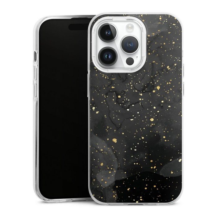 DeinDesign Handyhülle Marmor Glitzer Look Gold & Kupfer Marble Black Gold Look Print Apple iPhone 14 Pro Silikon Hülle Bumper Case Handy Schutzhülle