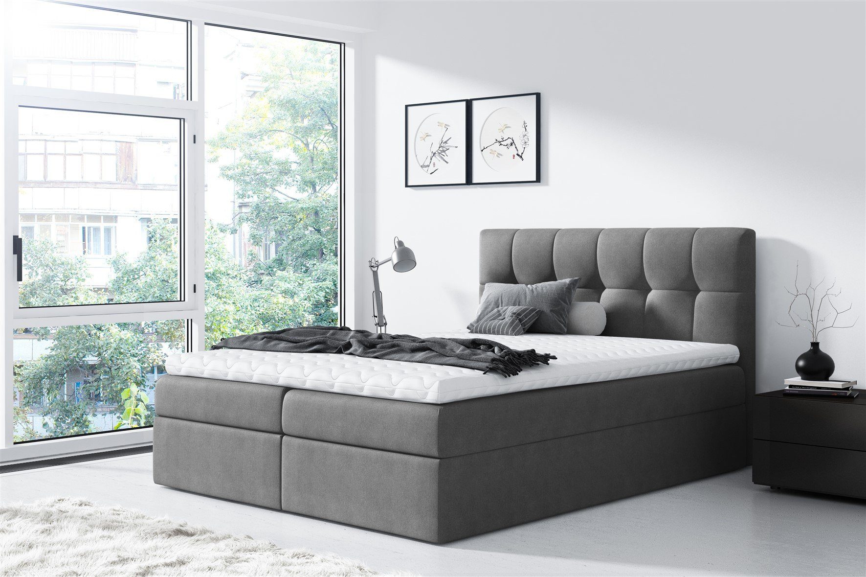 Fun Möbel Boxbett Schlafzimmerbett CARMEN Überlänge Stoff SORO (inkl. Bettkasten, inkl. Kaltschaumtopper)