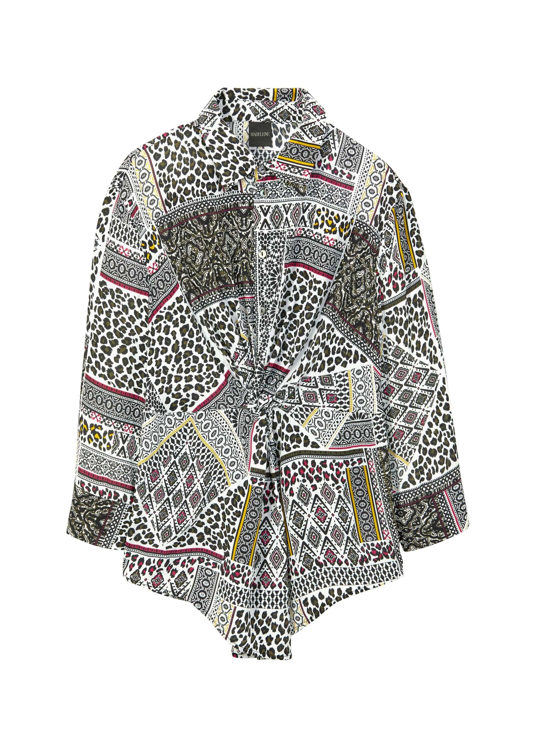 Hemdbluse Bedruckte Bluse mit Knoten-Effekt und 3/4-Ärmeln