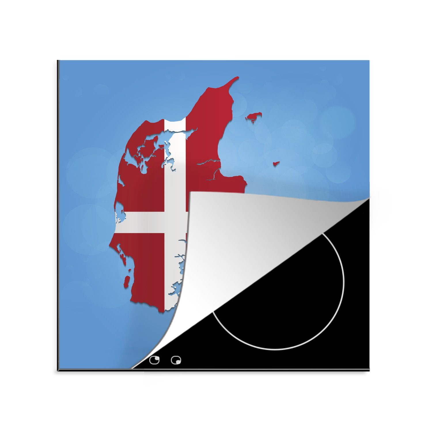 Herdblende-/Abdeckplatte Farben Ceranfeldabdeckung, in cm, Dänemark für MuchoWow den 78x78 tlg), Vinyl, von Illustration küche Flagge, Arbeitsplatte (1 der