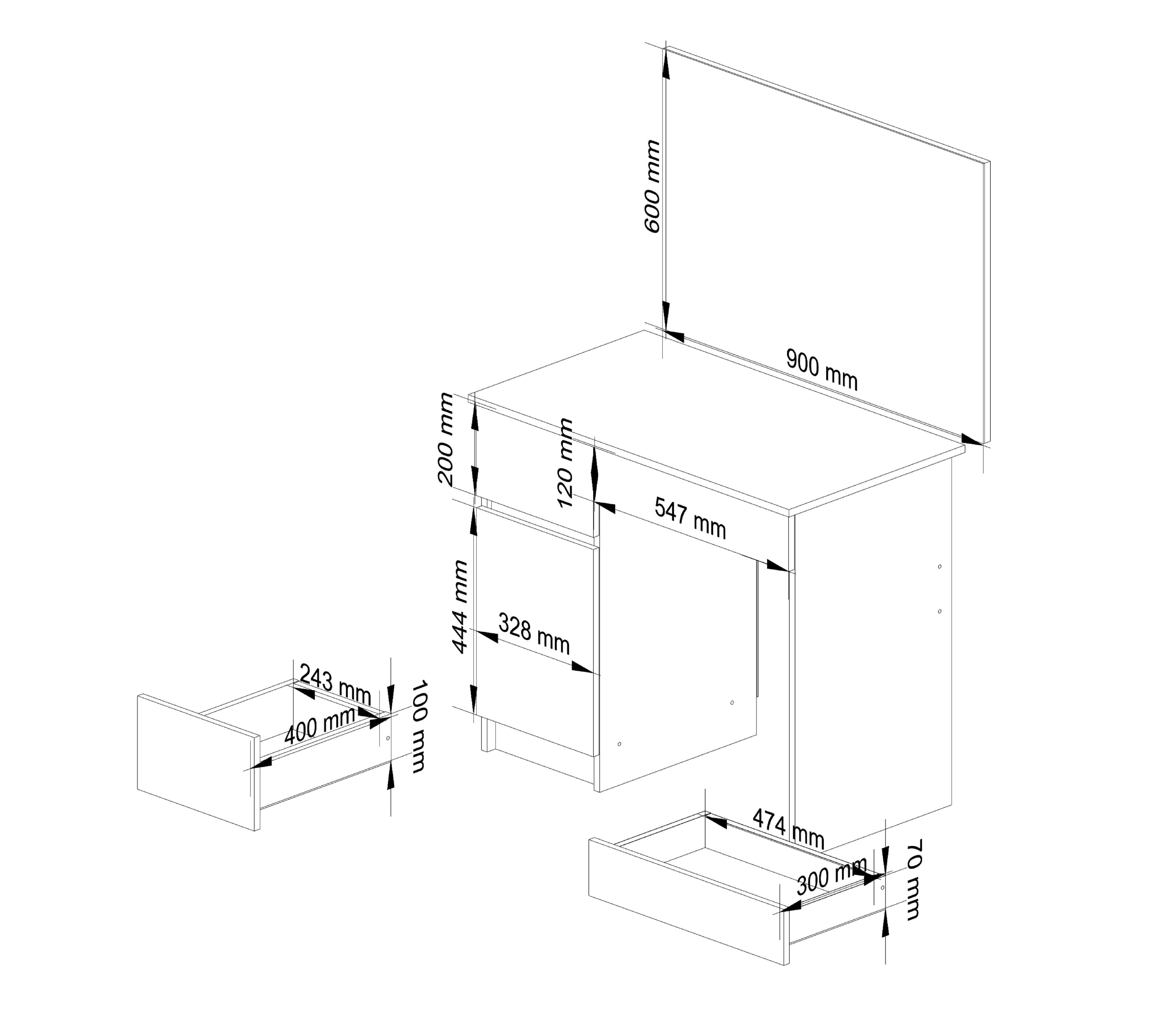 Raumhirsch Furniture Schreibtisch kompakt -Kosmetiktisch mit Spiegel, Hochwertiger Schminktisch mit Spiegel, 3 Schubladen