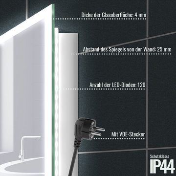 Aquamarin Badspiegel LED Badspiegel - Beschlagfrei, Dimmbar, 3000-7000K, Kalt/Warmweiß