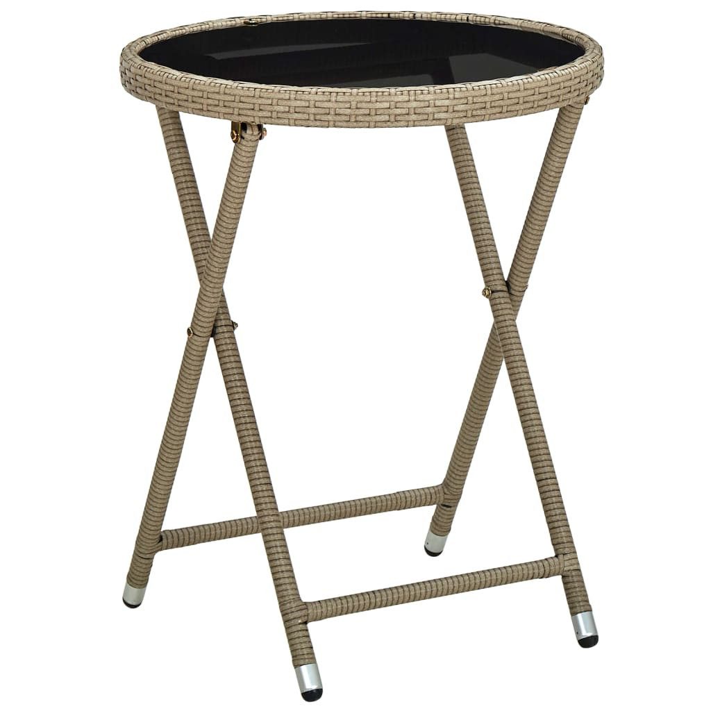 furnicato Beistelltisch Beiger Teetisch 60 x 75 cm aus PE-Rattan mit klappbarem Design (1-St), Wetterfester Outdoor-Tisch mit Glasplatte für den Garten oder Balkon