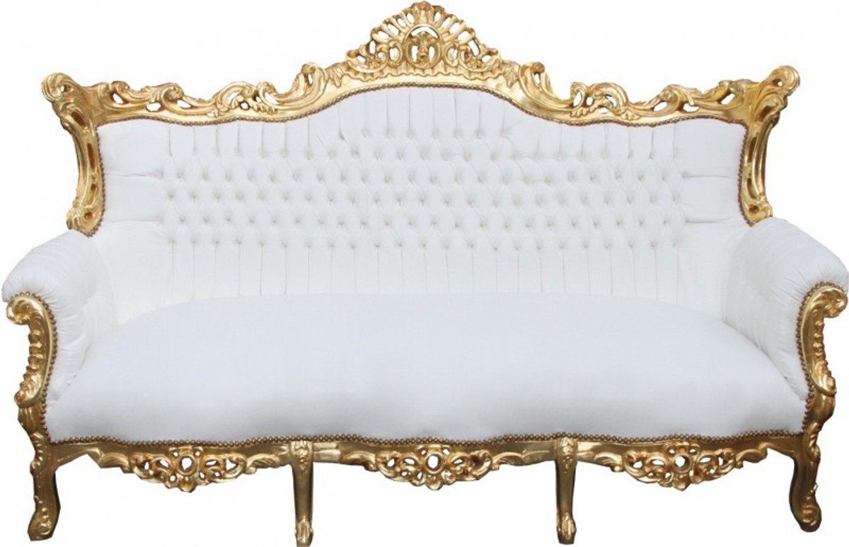 3-er Sofa Padrino - Möbel Casa 3-Sitzer Antik Weiss/Gold Master Barock