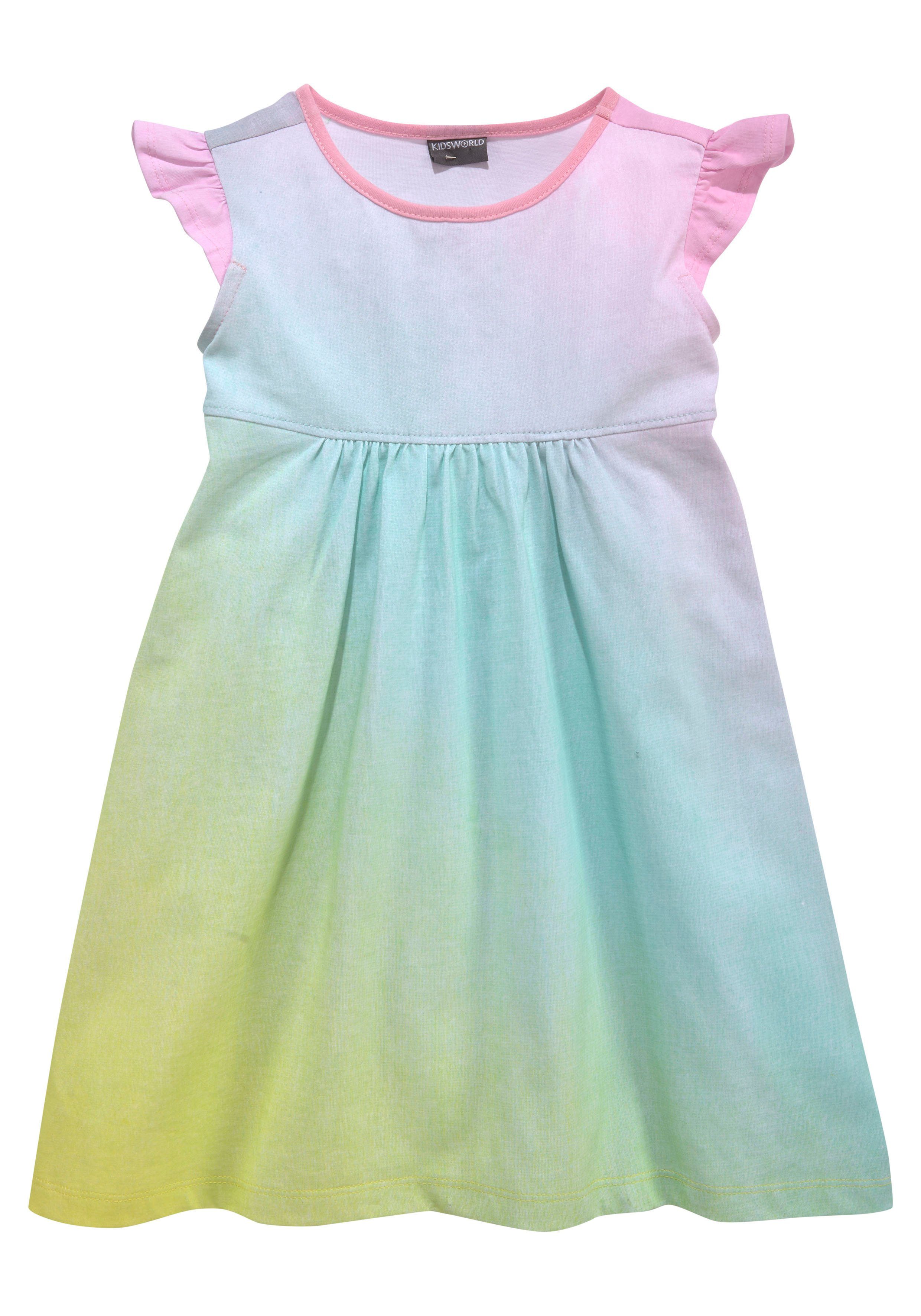 KIDSWORLD Jerseykleid in Regenbogenfarben kniefreie Länge, weit ausgestellter Schnitt, aus Baumwolle. Reduzierter Preis € 19,99. Unverbindliche Preisempfehlung € 22,99, (€ 19,99 pro 1 Stk)