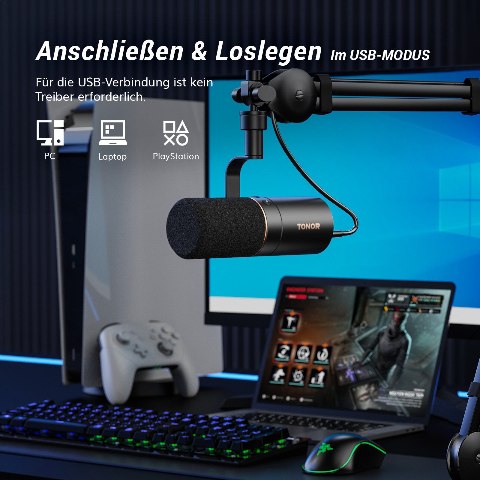 TONOR Mikrofon Dynamisches Mikrofon PC Microphone Gaming Mikrofon TD510