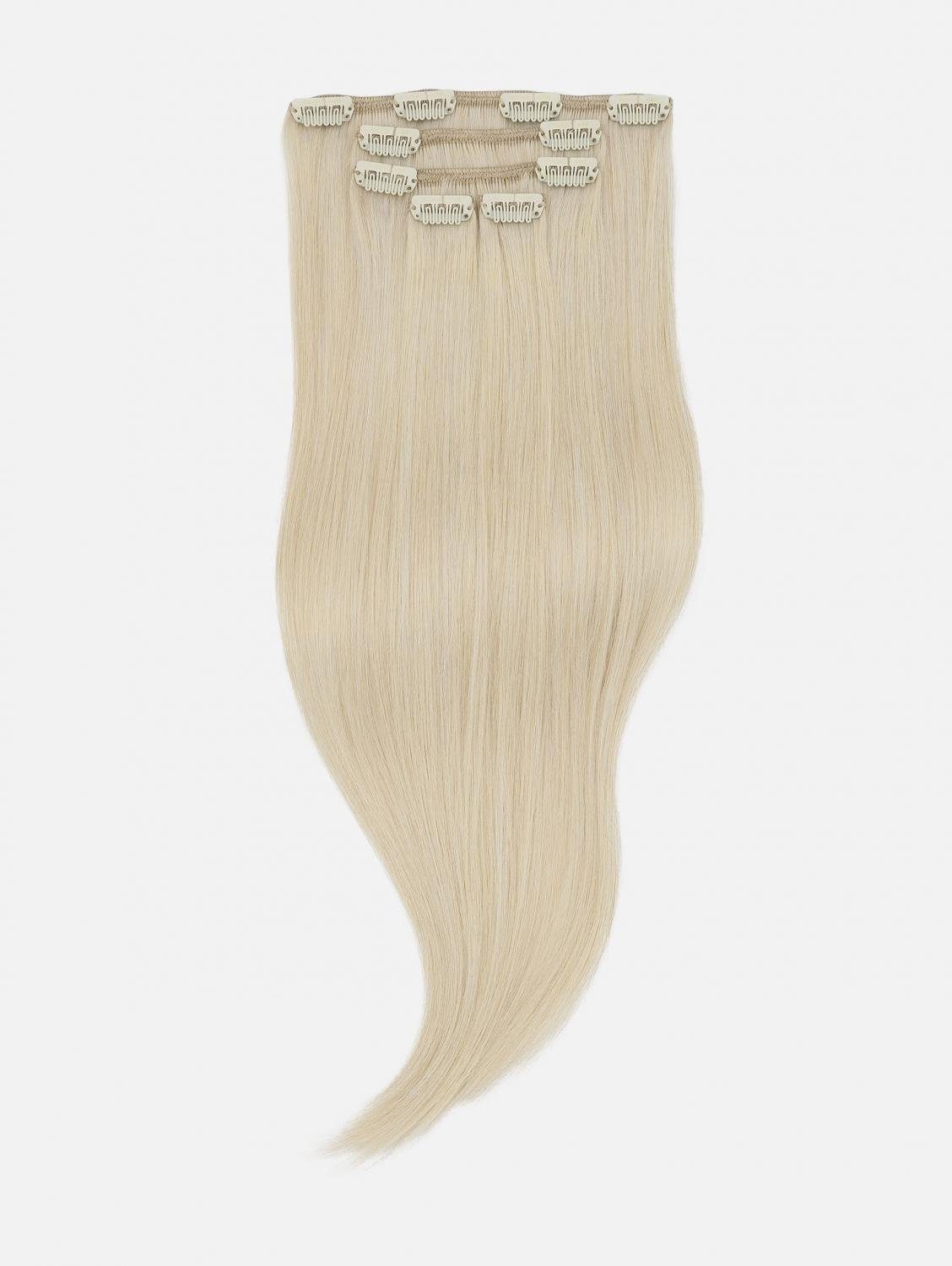 NATURAL Seidenglatt 40cm, #60S Clip-In Echthaar-Extension 50cm, Echthaar - (Silver Extensions EH Blonde) Echthaar 5-teilig Haarverlängerung -