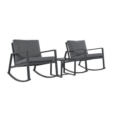 WISHDOR Balkonset 2 Sitzer Gartenmöbel Sitzgruppe, 2 Schaukelstühle + 1 Couchtisch für Outdoor