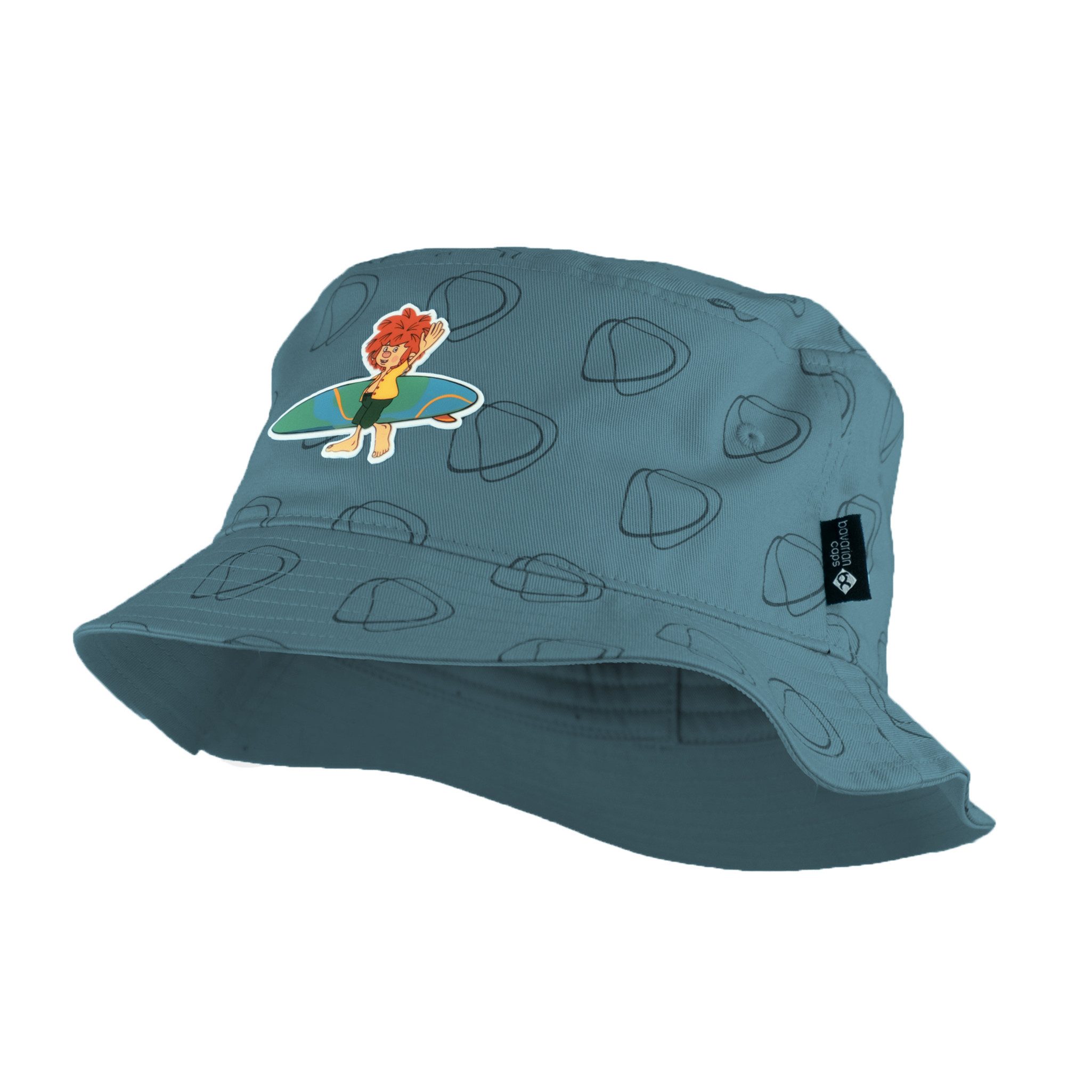 Bavarian Caps Fischerhut Bavarian Caps Bucket Hat "Pumuckl surft" - ozeanblau one size (Anglerhut, Bucket Hat, Fischerhut, Anglerhut) Allover-Print