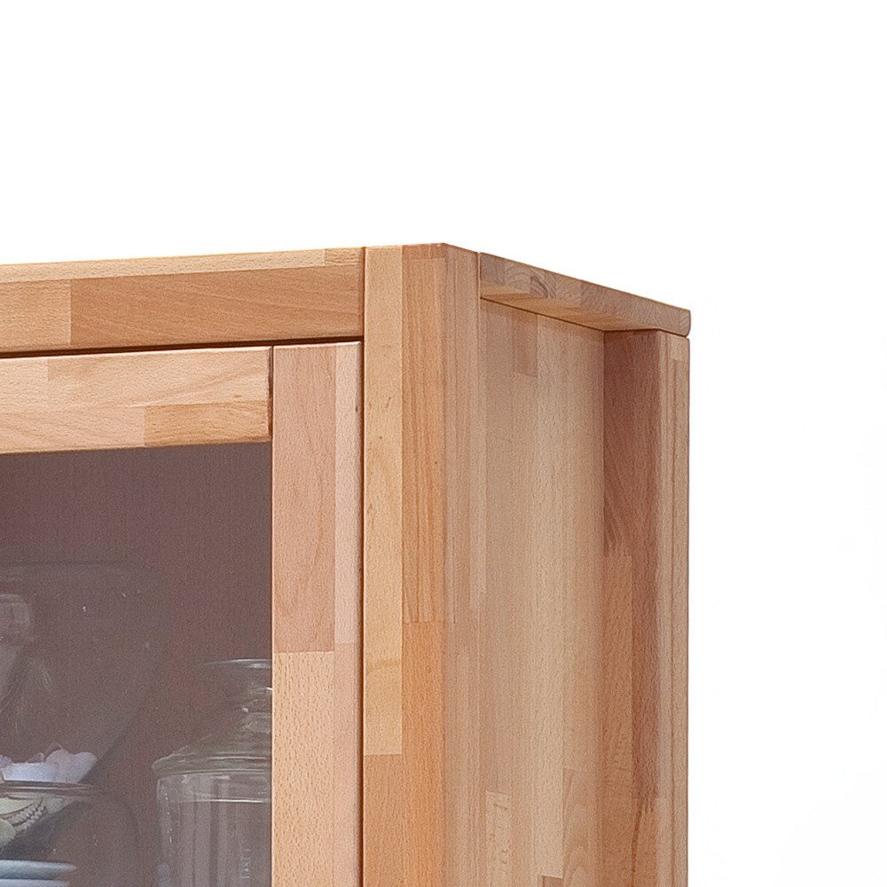 Lomadox Vitrine FOSSANO-06 inkl. LED-Beleuchtung, Kernbuche massiv geölt, keilverzinkt, Echtholz