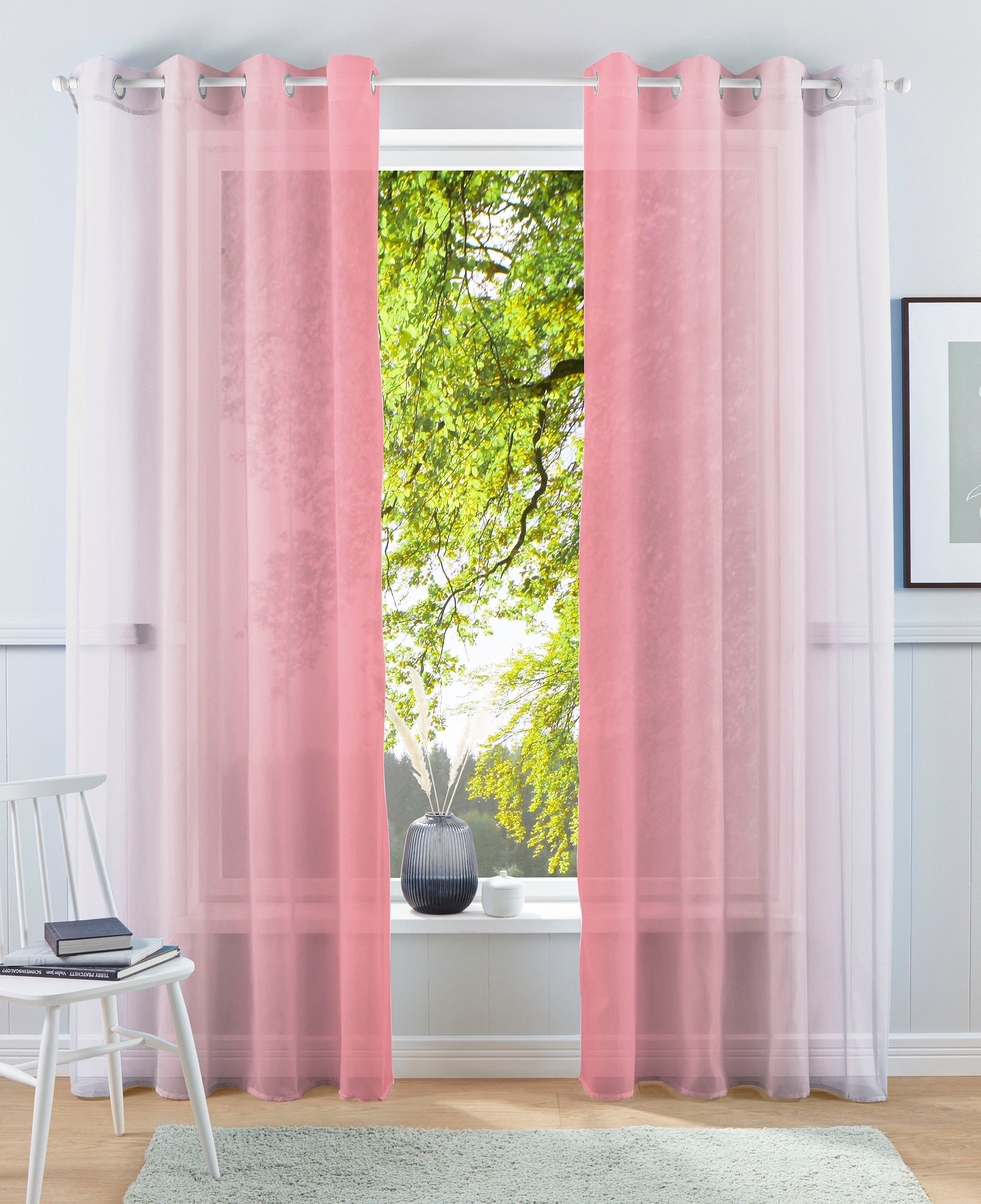 Gardine Valverde, my home, Ösen transparent Vorhang, Fertiggardine, Farbverlauf, (2 transparent, rose St), Voile