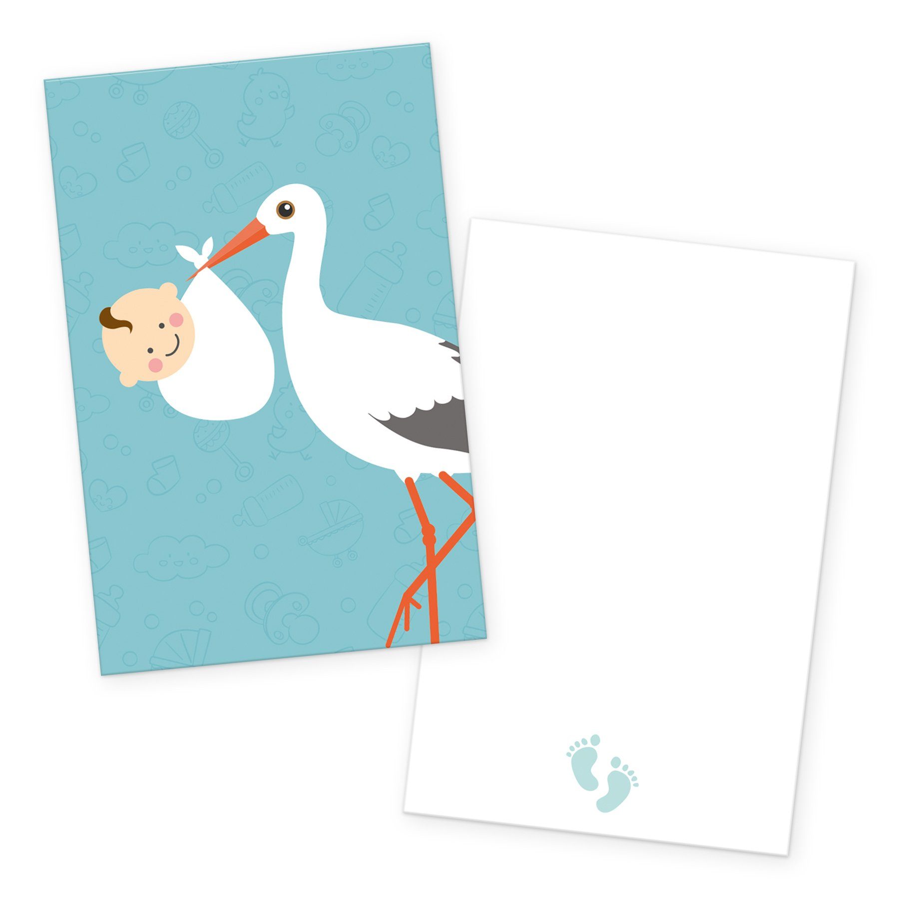 itenga Grußkarten itenga 24x Kärtchen "Storch mit Baby" mintgrün pastell in Visitenkarte