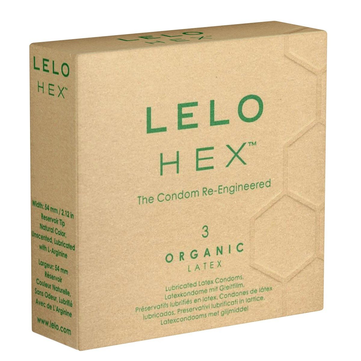 Lelo Kondome HEX™ Organic Latex Packung mit, 3 St., aktverlängernde Kondome mit Wabenstruktur, die Kondom-Innovation mit revolutionärer Sechseckstruktur