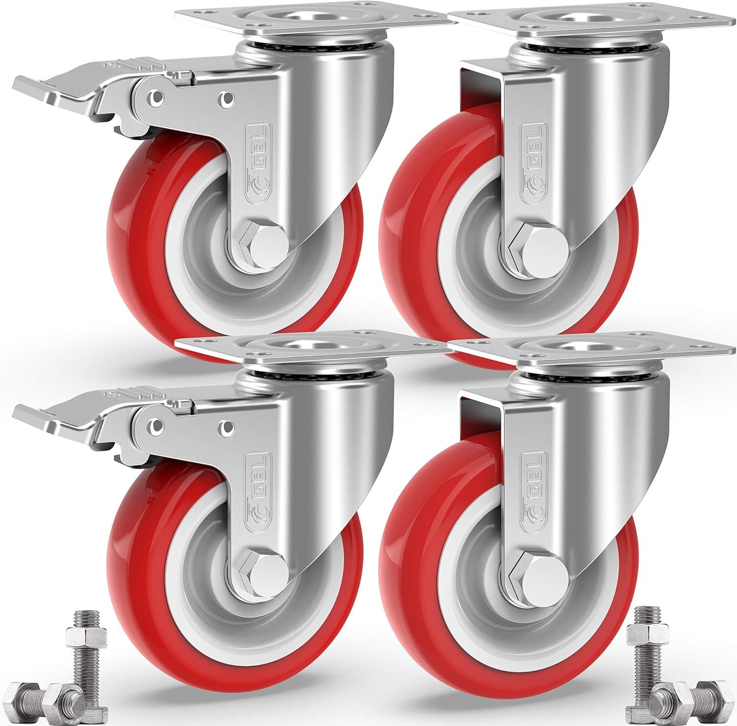 GBL Caster Wheels Möbelrolle GBL 4er Schwerlast Möbelrollen 125 mm, 800 kg, mit 2 Bremsen